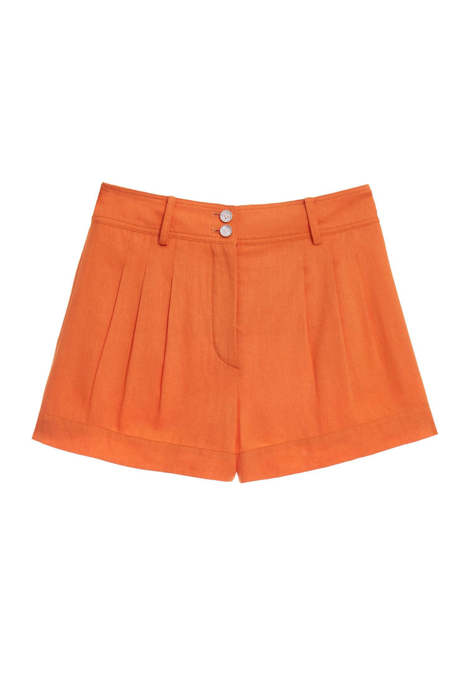 橘色棉麻短褲