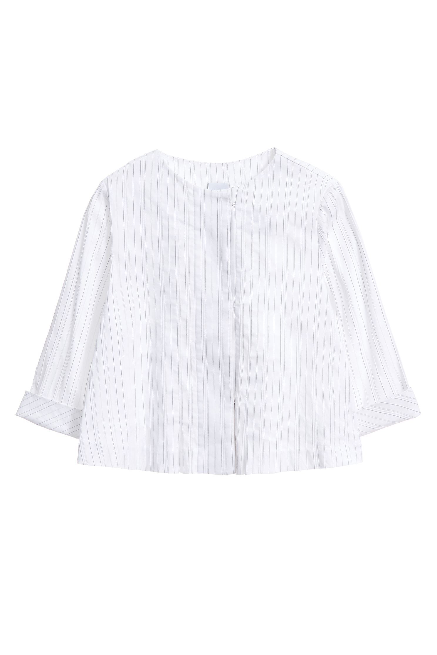Elegant striped round neck coat top,Jackets,Tops,Outerwear,Season (SS) Look,Stripe,White outerwear,Season (AW) Look,ruffle