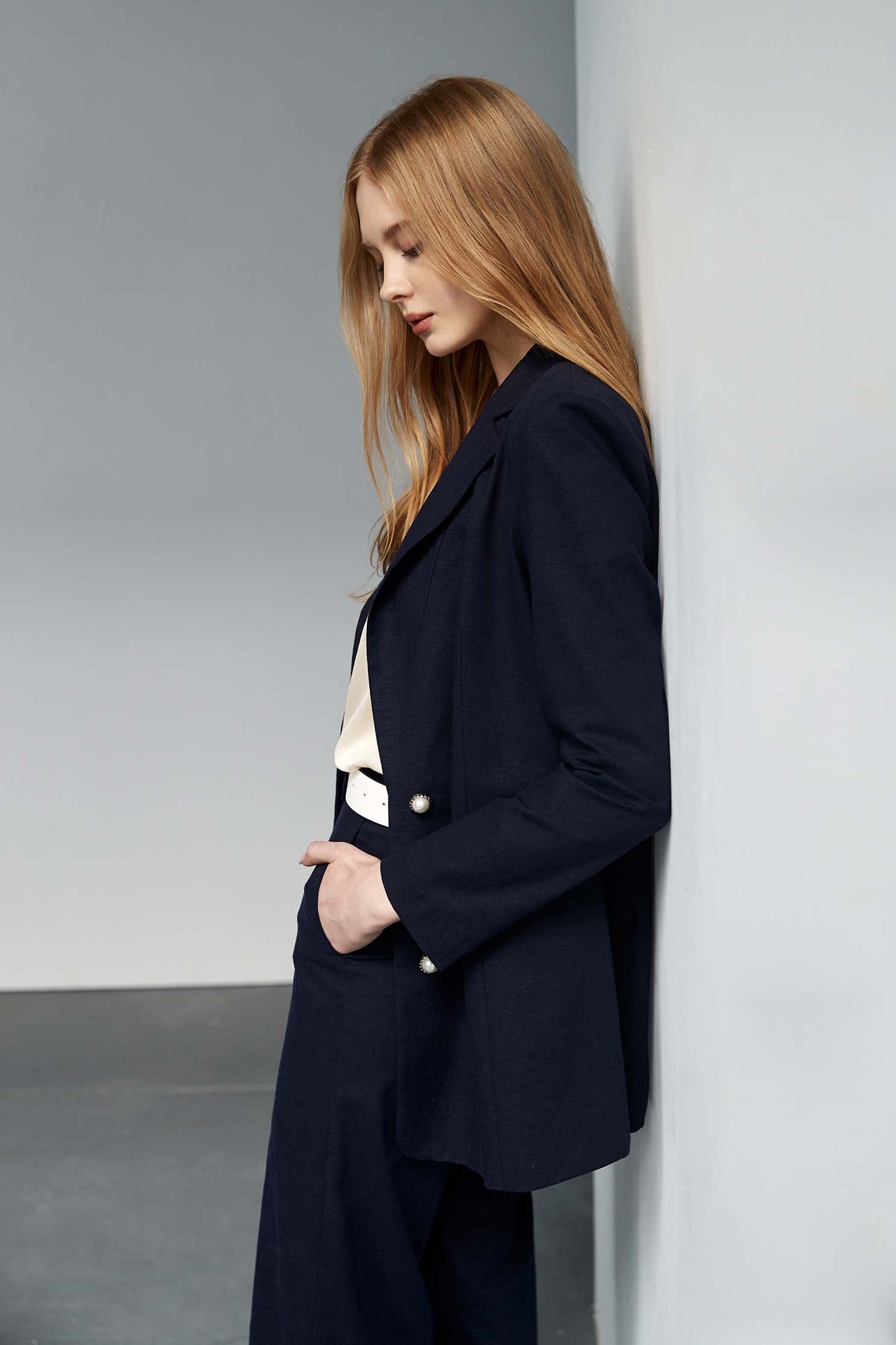 Blazer with faux pearl button,Outerwear,Rayon,Season (SS) Look,pearl,Blazers