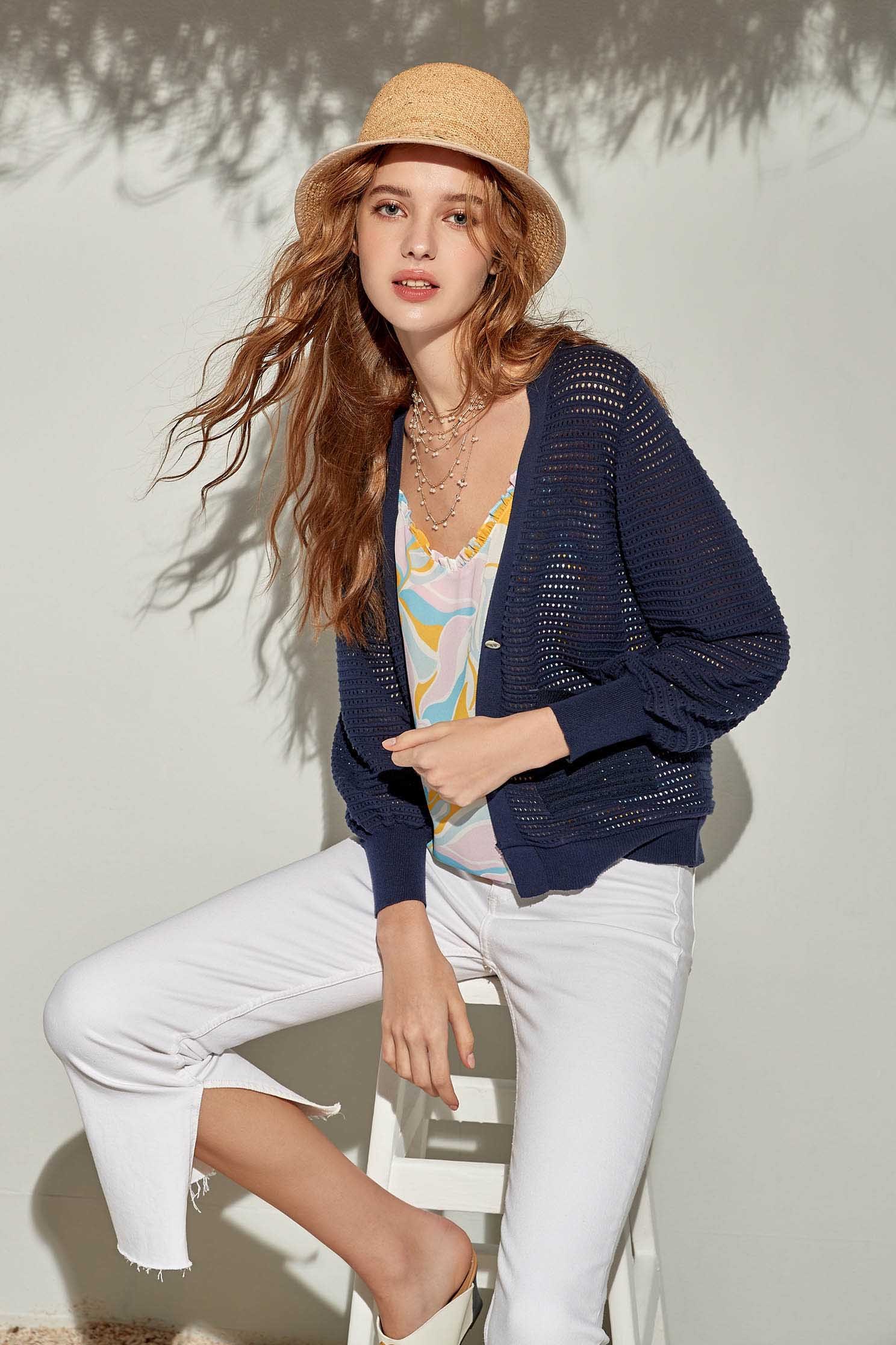 Knit cardigan with latticed cut-work detail,Outerwear,Rayon,Season (SS) Look,Pink,Knitted,Knitted coats