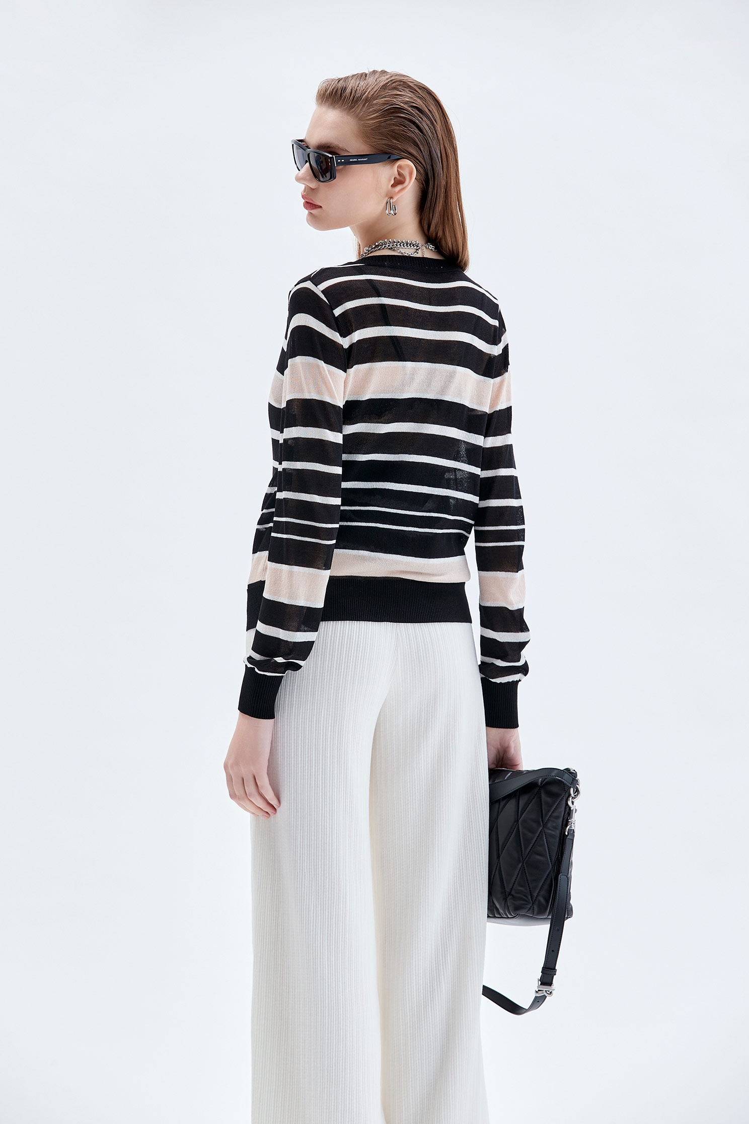 14G黑白珠貝色配條針織外罩Button Front Stripe Knit Cardigan,人氣商品,秋冬穿搭,針織,針織外套