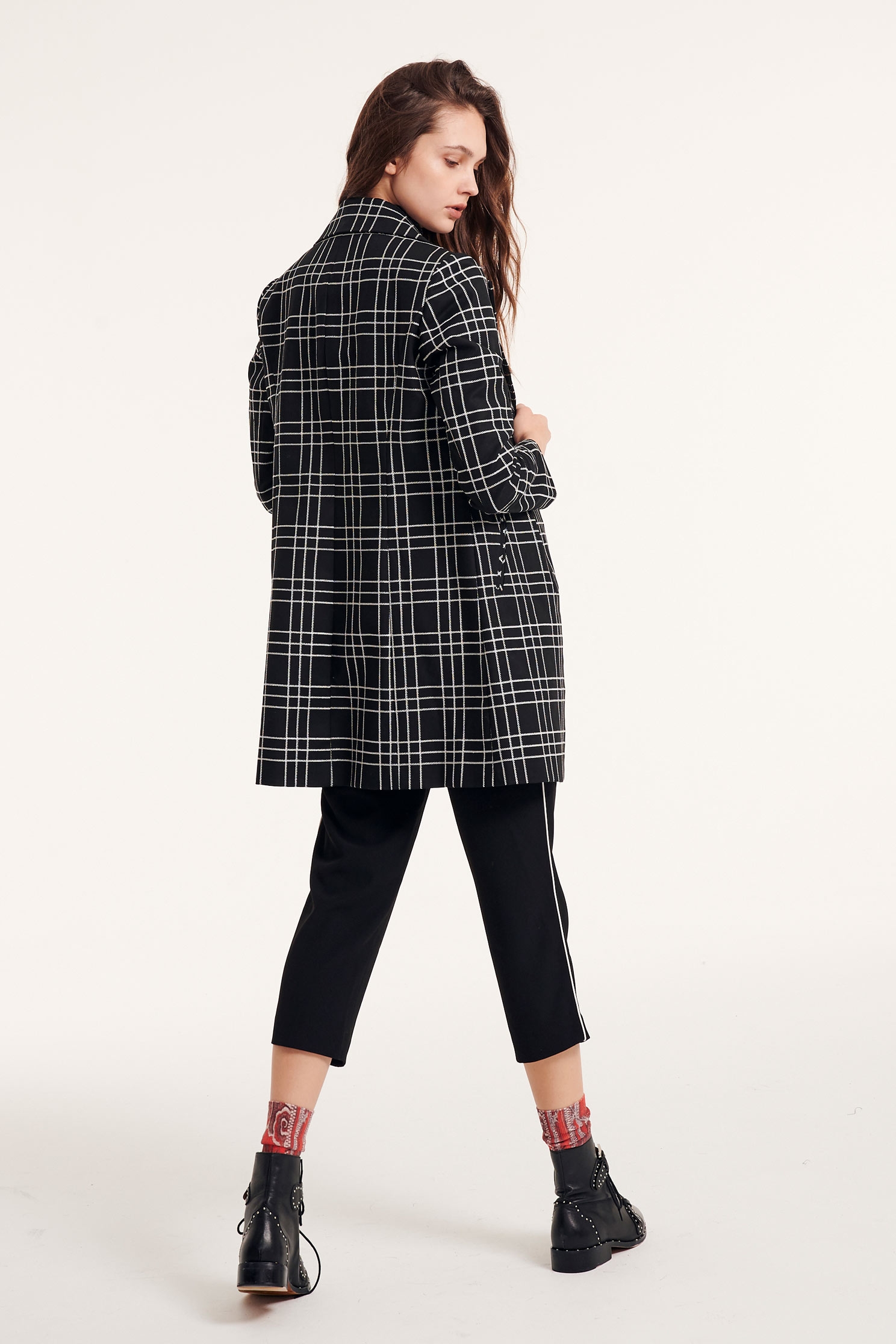 Plaid lapel coat,Embroidered,Outerwear,Season (AW) Look,Embroidered,Overcoats,Overcoats,Long sleeve outerwear,Black outerwear