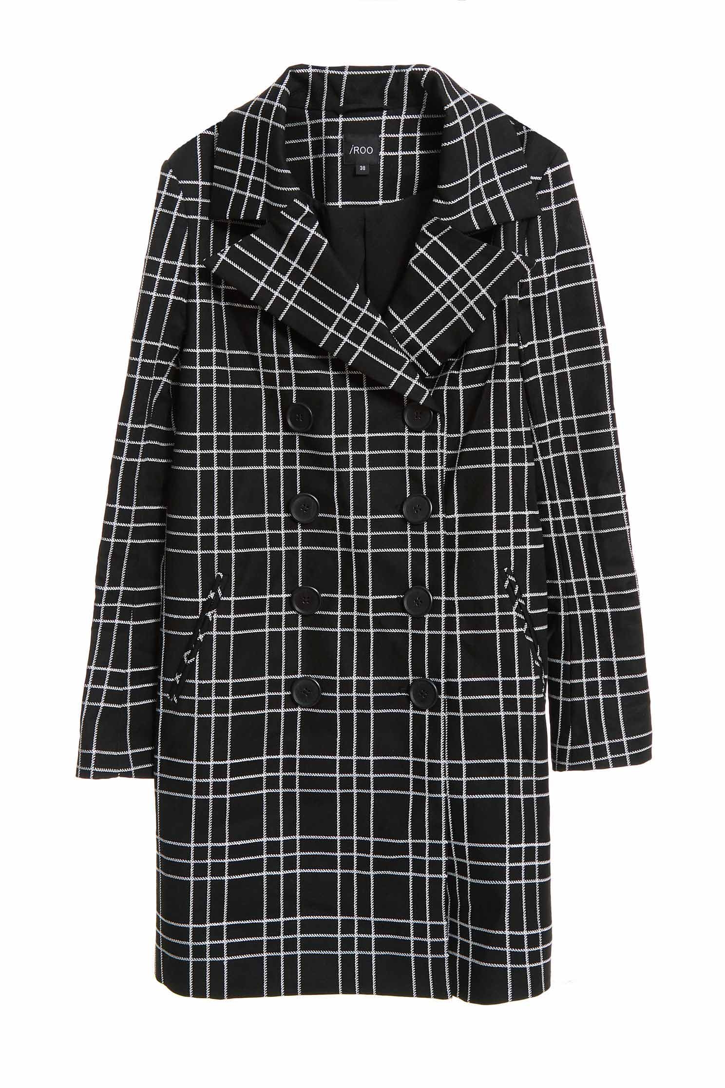 Plaid lapel coat,Embroidered,Outerwear,Season (AW) Look,Embroidered,Overcoats,Overcoats,Long sleeve outerwear,Black outerwear