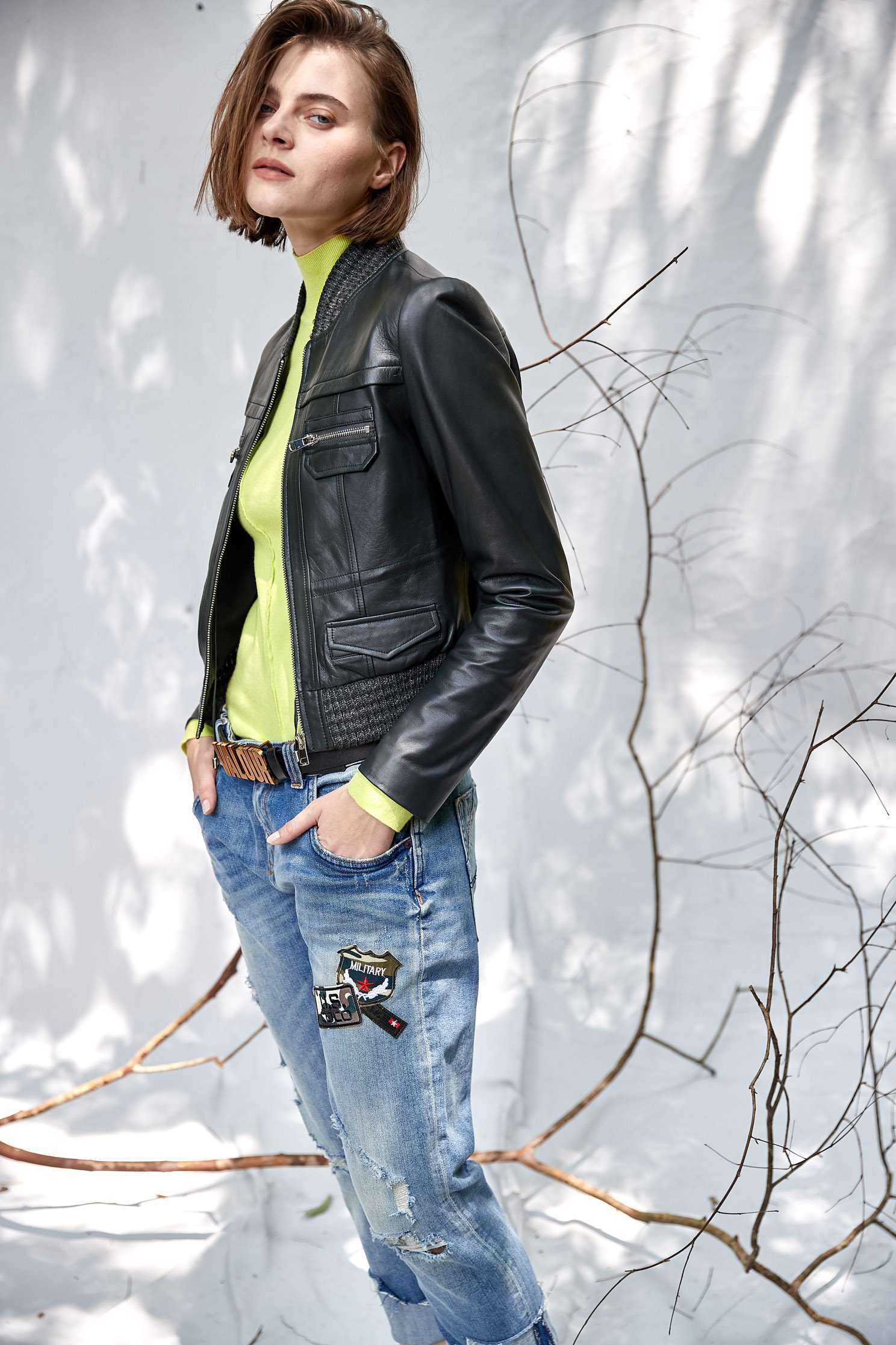 Dark green geometric cut leather coat,Ready for Winter,Outerwear,Lether jackets,Leather,Season (AW) Look,Long sleeve outerwear