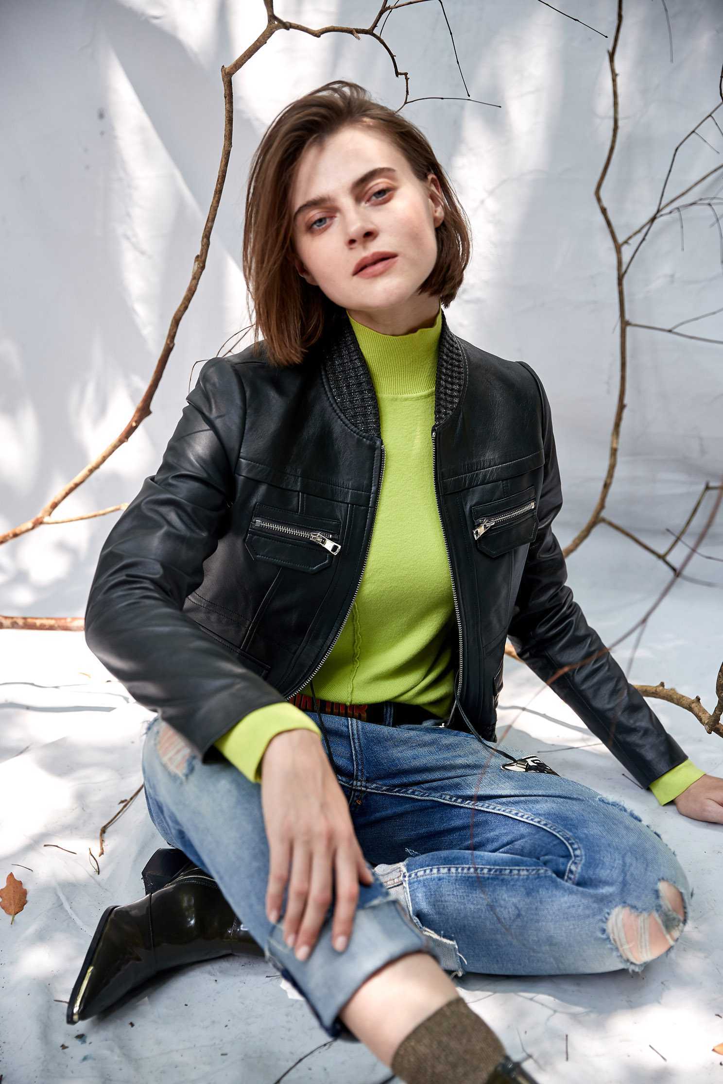 Dark green geometric cut leather coat,Ready for Winter,Outerwear,Lether jackets,Leather,Season (AW) Look,Long sleeve outerwear