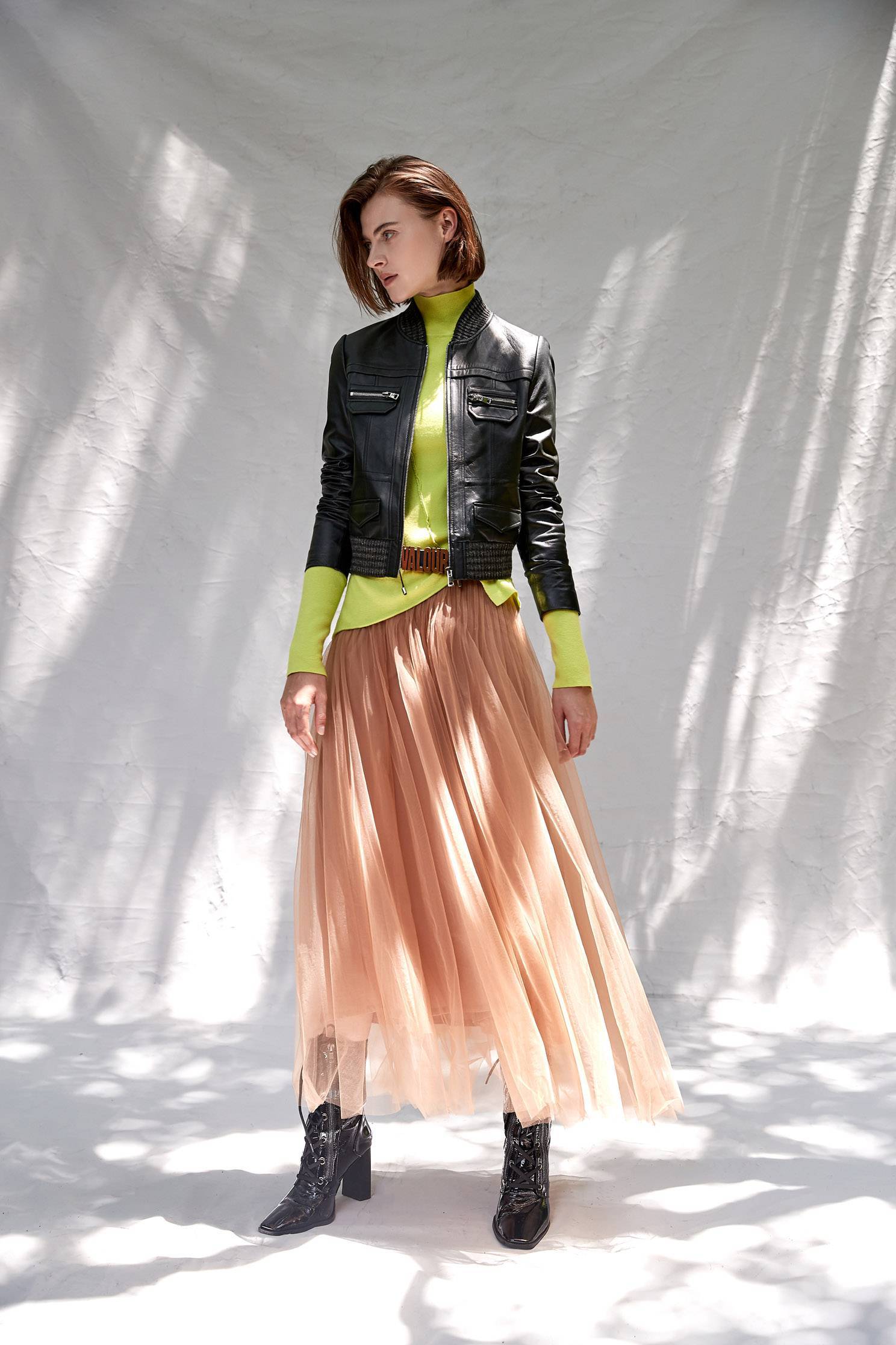 Dark green geometric cut leather coat,Ready for Winter,Outerwear,Lether jackets,Leather,Season (AW) Look,Long sleeve outerwear