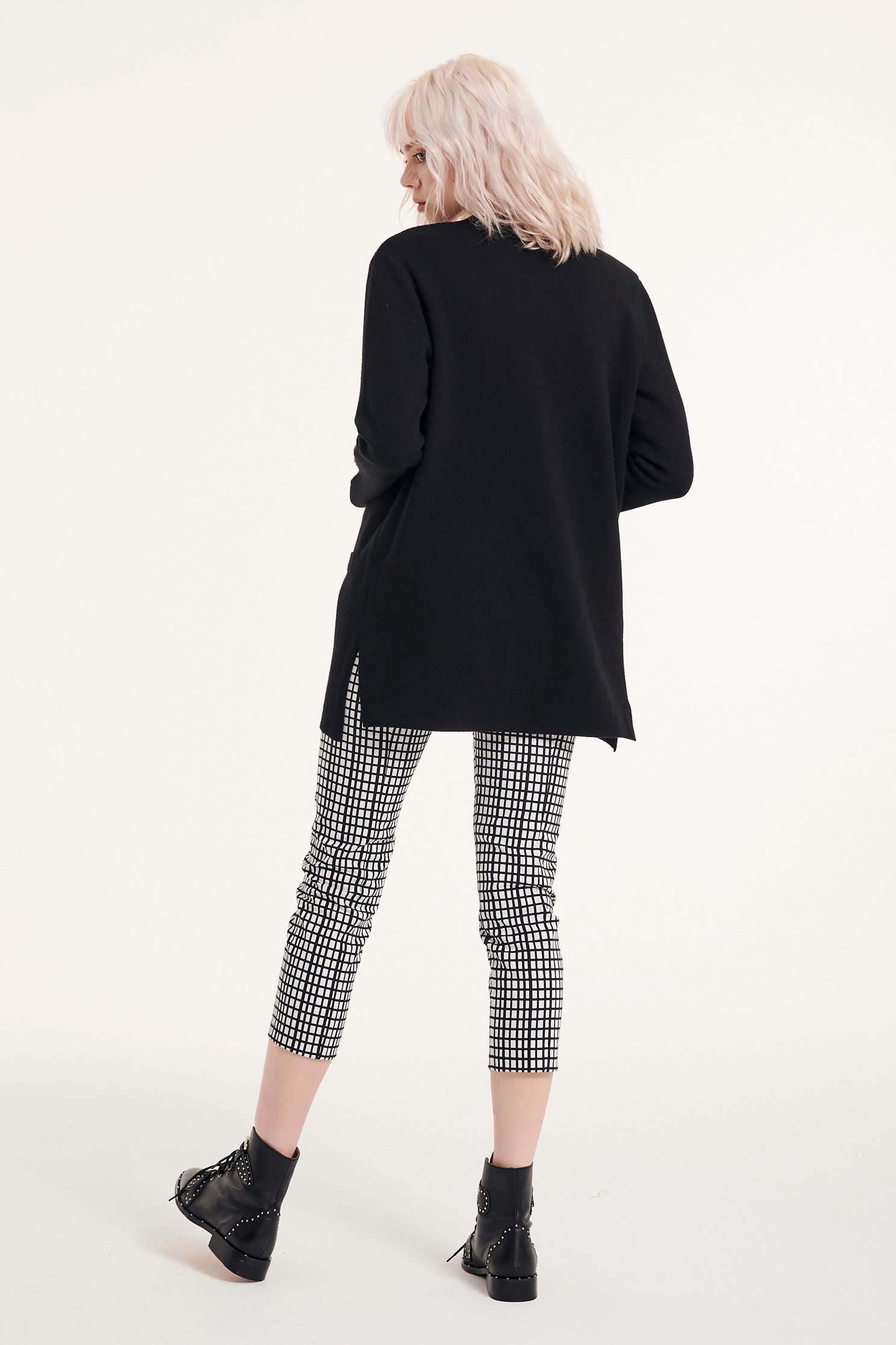 Knitted mid-length coat,Outerwear,Rayon,Season (AW) Look,Knitted,Knitted coats,Overcoats,Long sleeve outerwear,Black outerwear