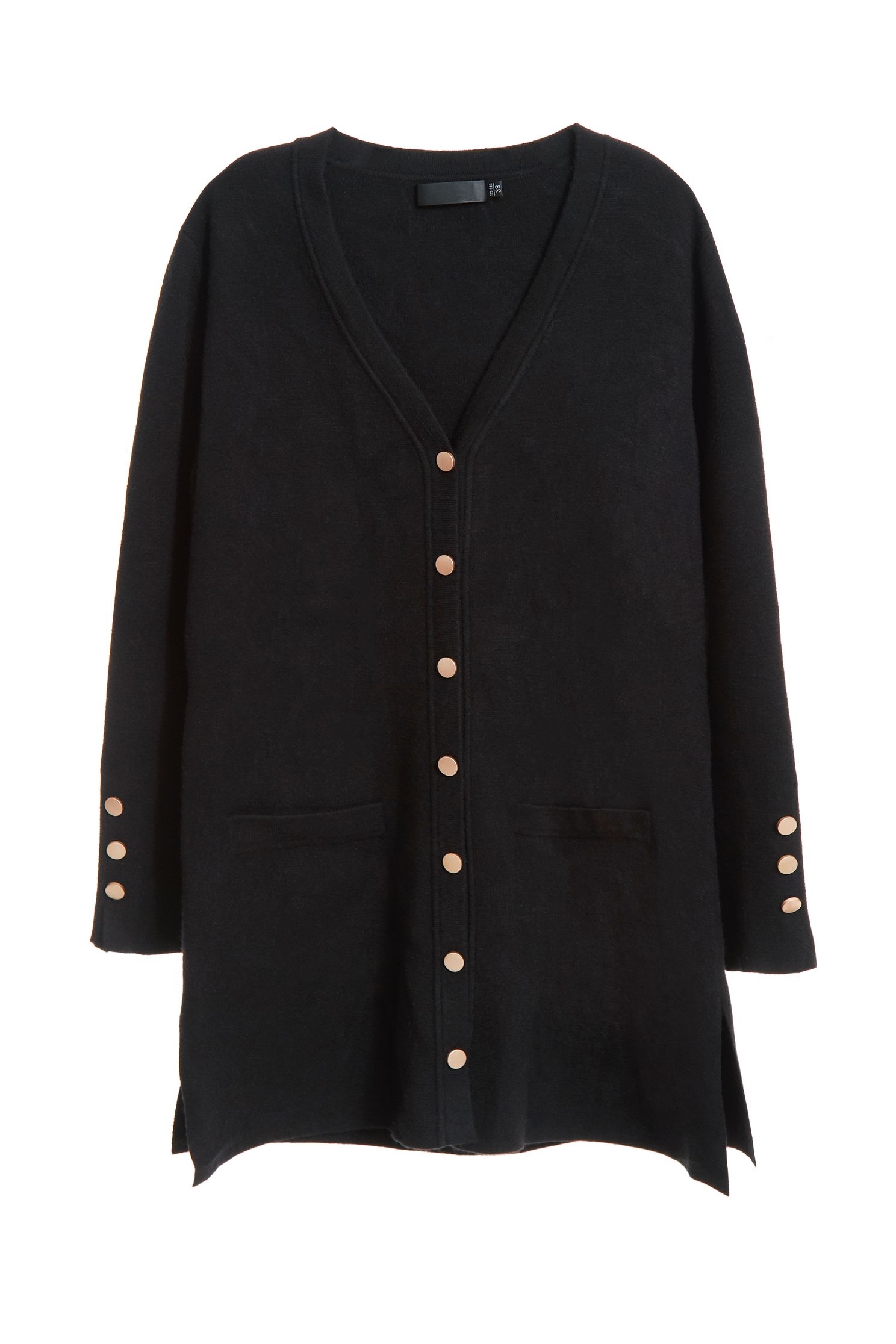 Knitted mid-length coat,Outerwear,Rayon,Season (AW) Look,Knitted,Knitted coats,Overcoats,Long sleeve outerwear,Black outerwear
