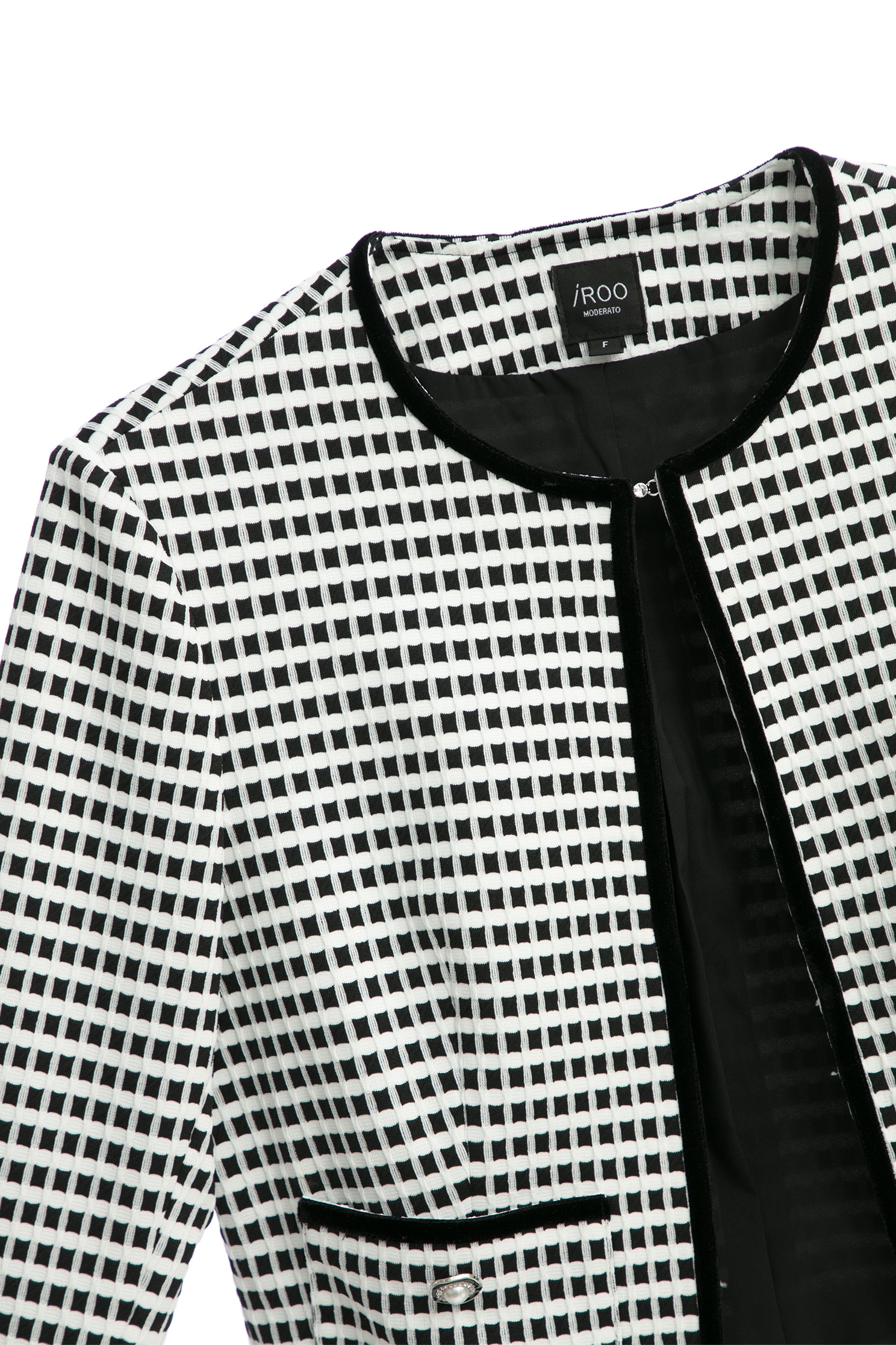 經典黑白格立體彈性短外套經典黑白格立體彈性短外套,一般外套,外套,春夏穿搭,時髦成套搭配,珍珠,針織