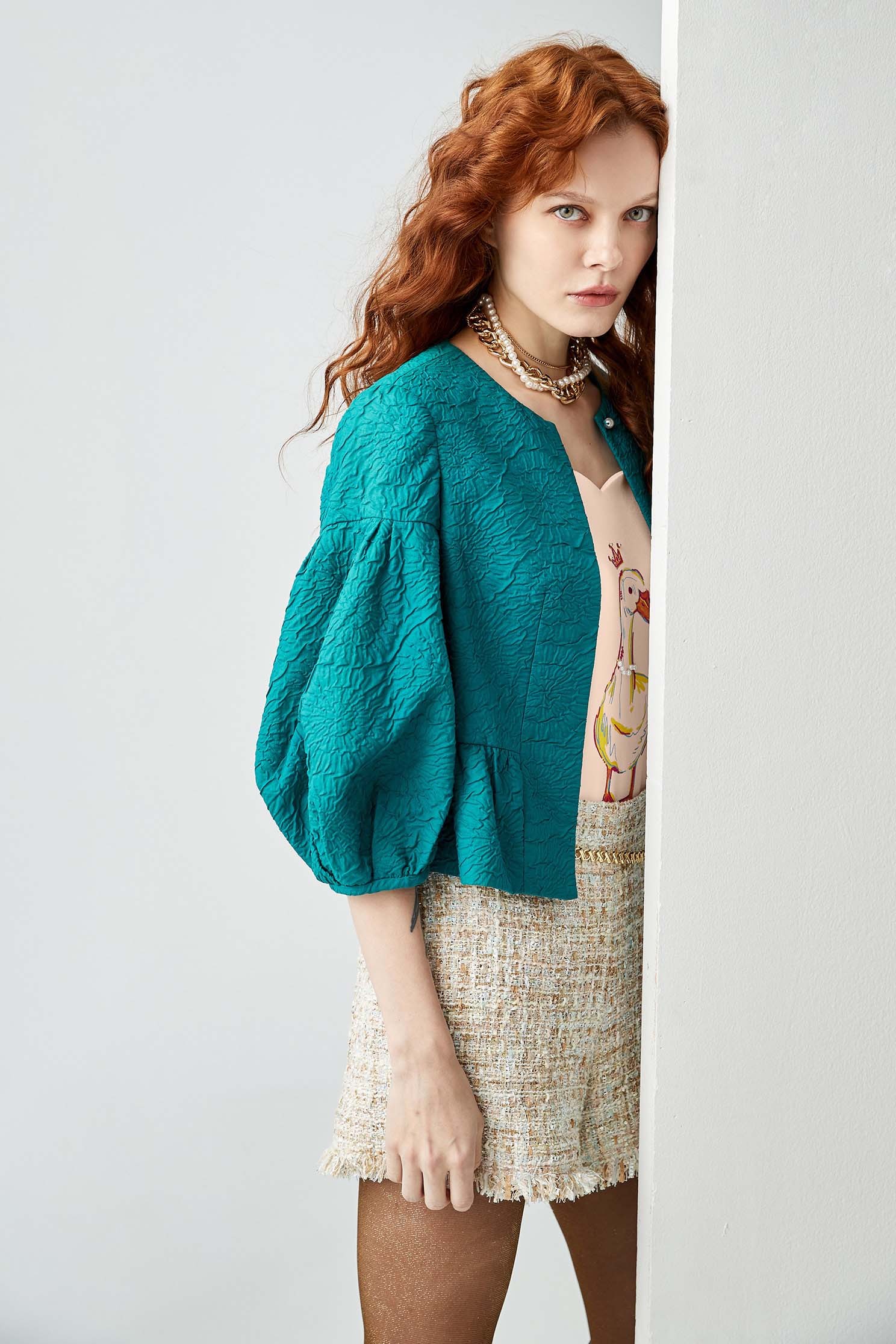 Bubble patterned cropped jacket,Jackets,Outerwear,Season (SS) Look