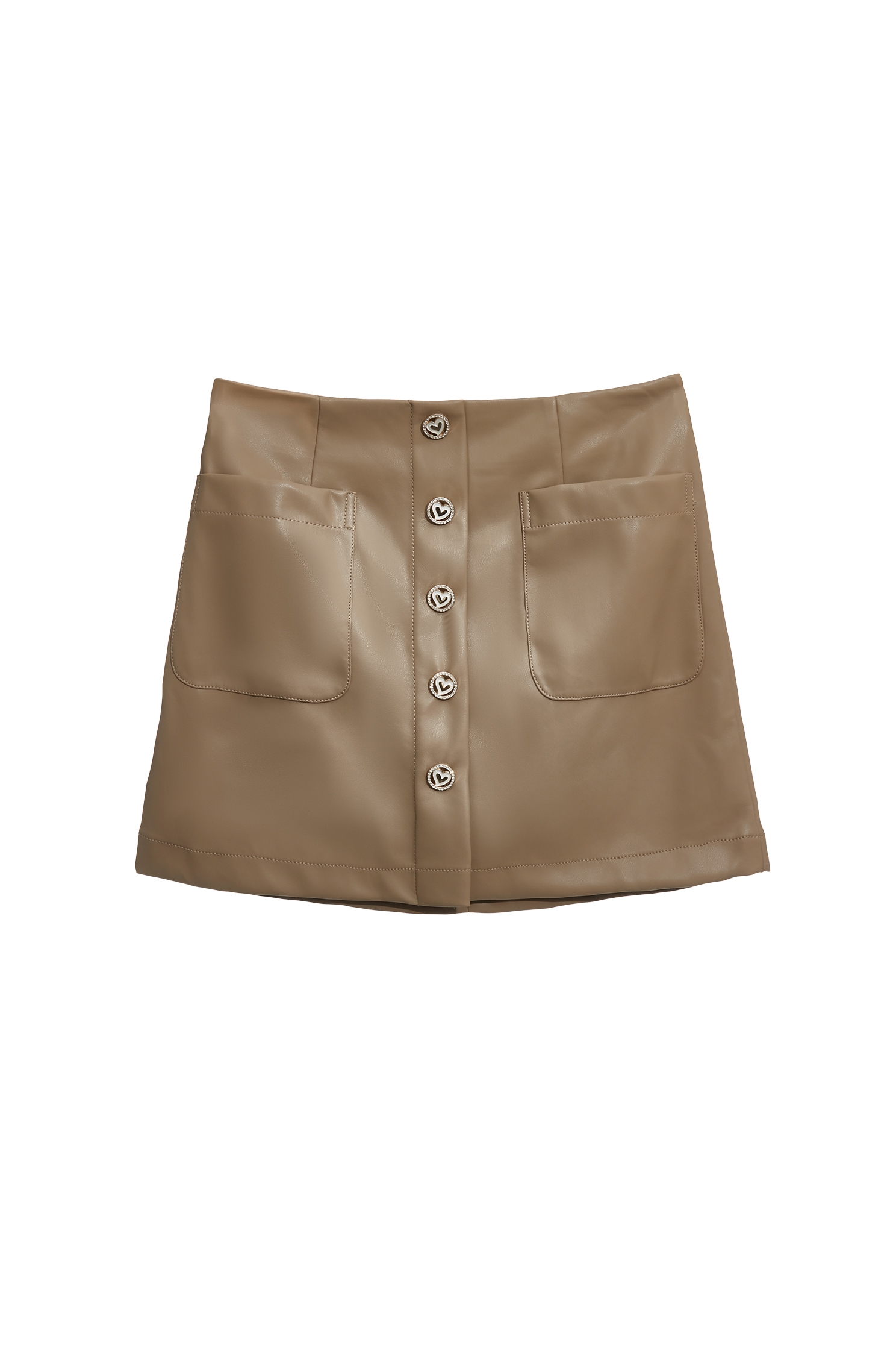 奶油布丁色皮革短裙PU Khaki Skirt,短裙,秋冬穿搭