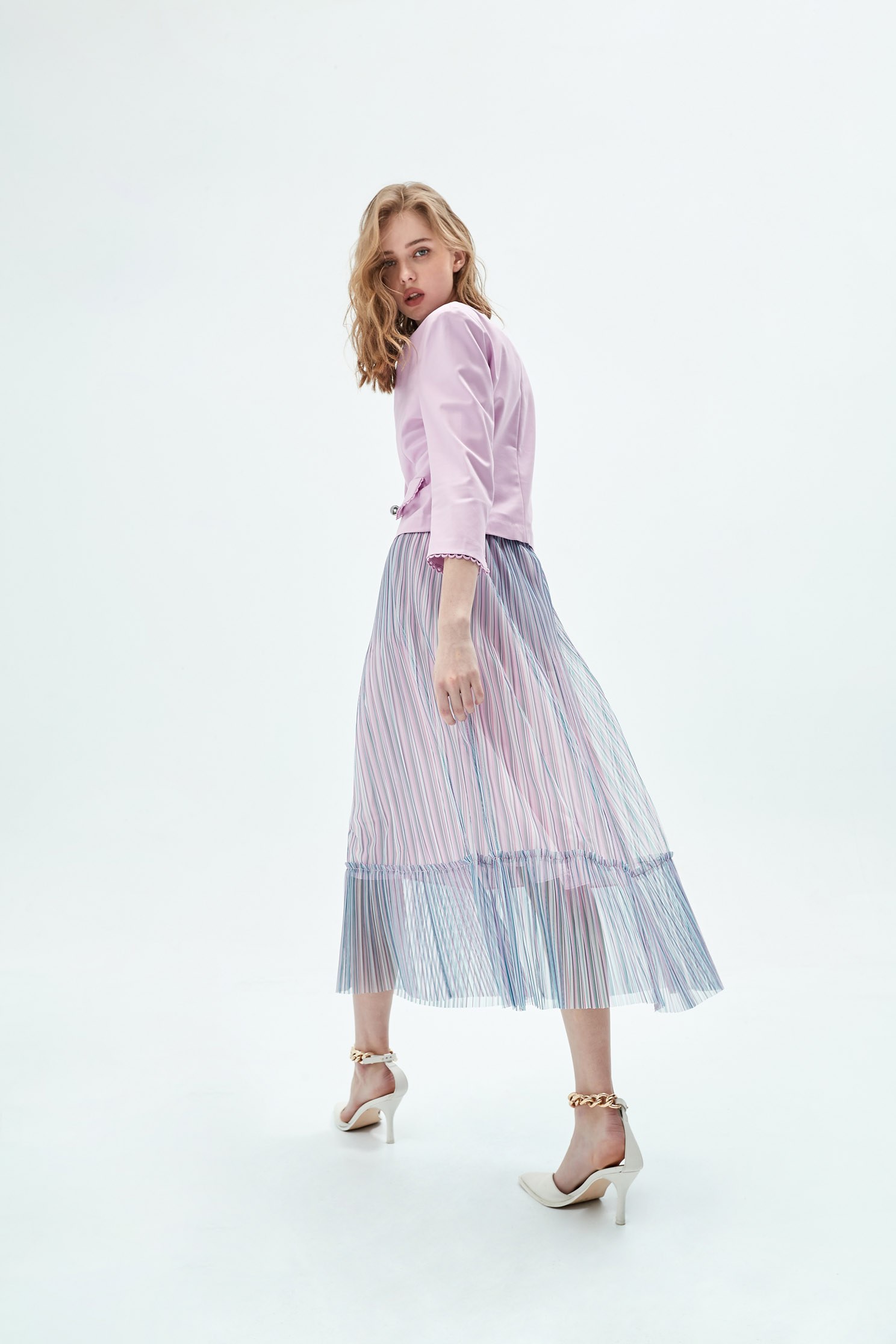Colorful strip print tulle dress,Season (SS) Look,coolsummer,Trends,iROO LIVE,Mesh fabric,Midi skirts