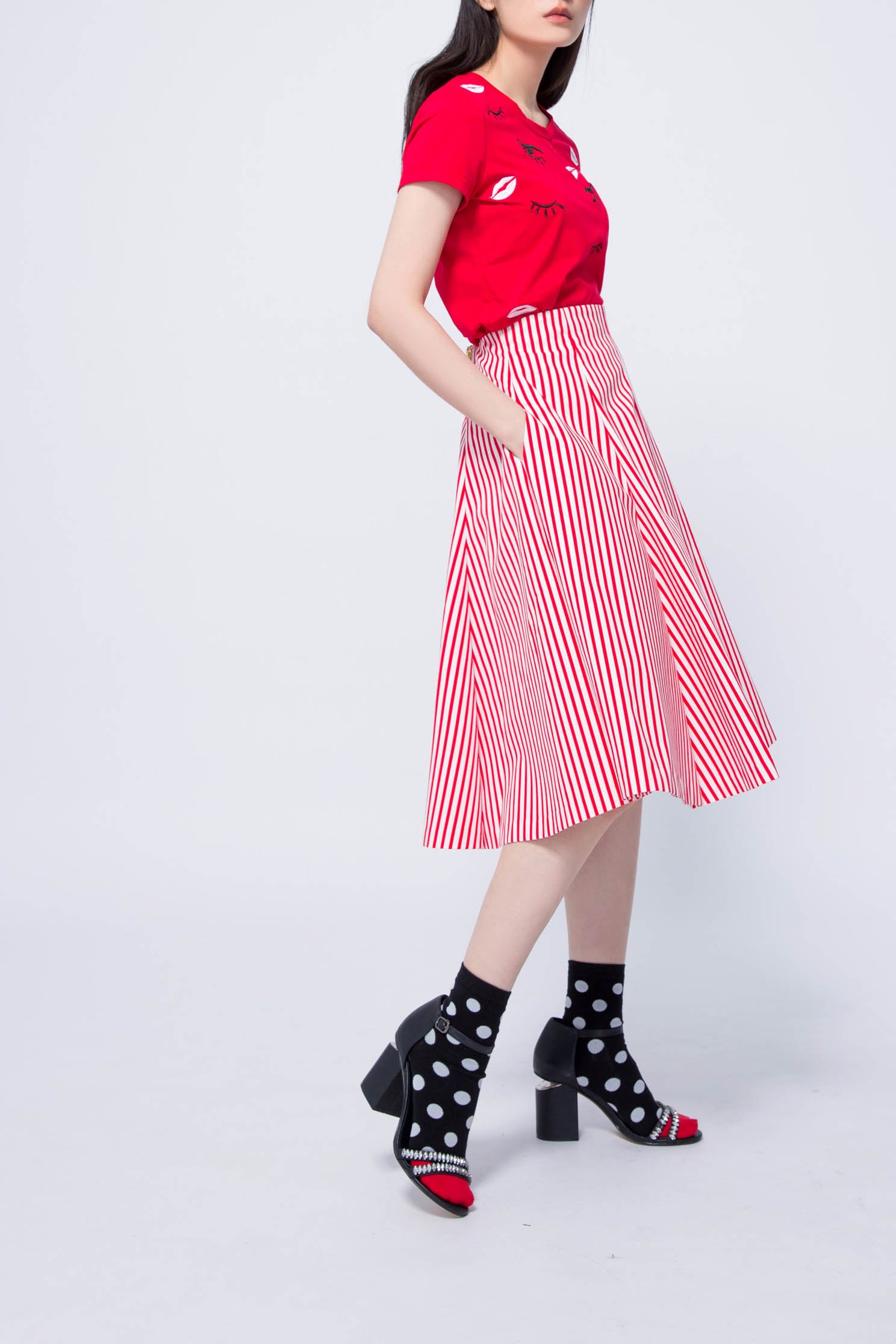 紅白條紋裙紅白條紋裙,春夏穿搭,條紋,網裙,長裙
