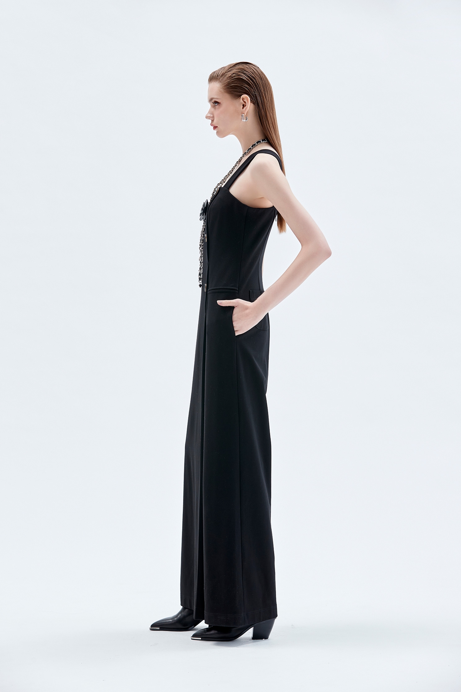 變化裙片式名模連身大寬褲Front Panel Sleeveless Jumpsuit,人氣商品,寬褲,秋冬穿搭,褲子,連身褲