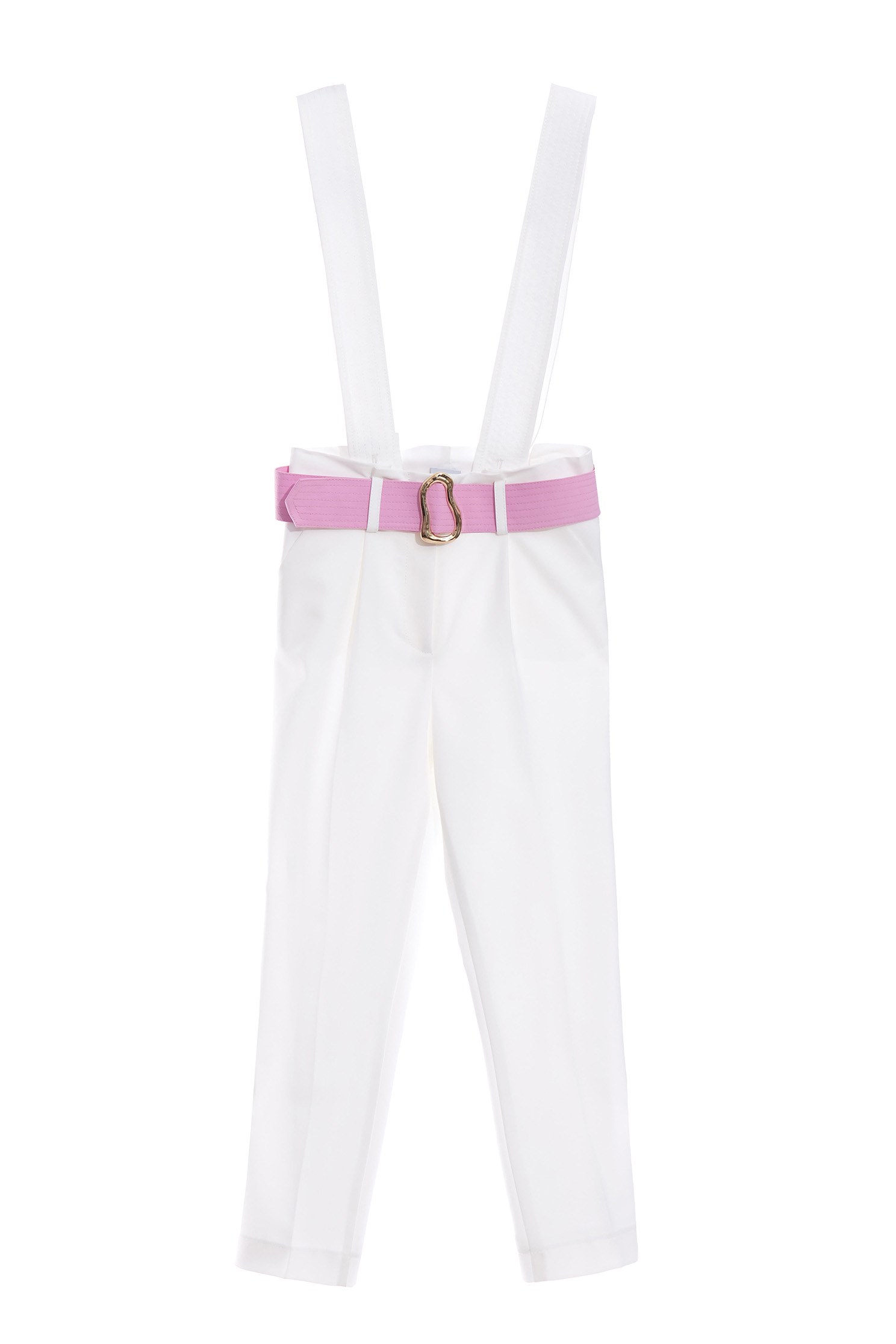 附粉色金屬環腰帶吊帶褲,簡約 白色,白色 附腰帶,可拆式 白色附粉色金屬環腰帶吊帶褲,春夏穿搭,約會特輯,腰帶,連身褲