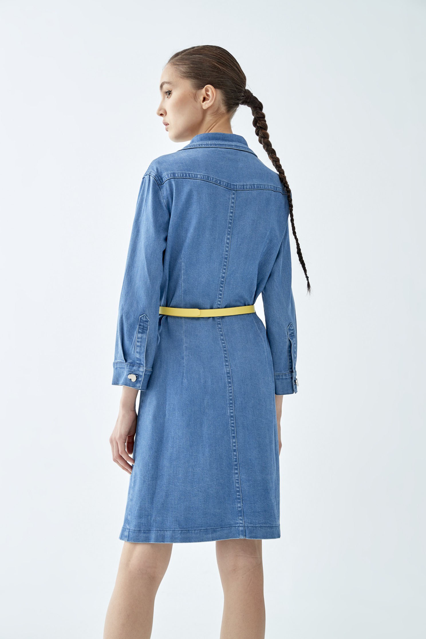 Denim shirt-style dress with love buttons,Rayon,Season (SS) Look,Denim,Blouses