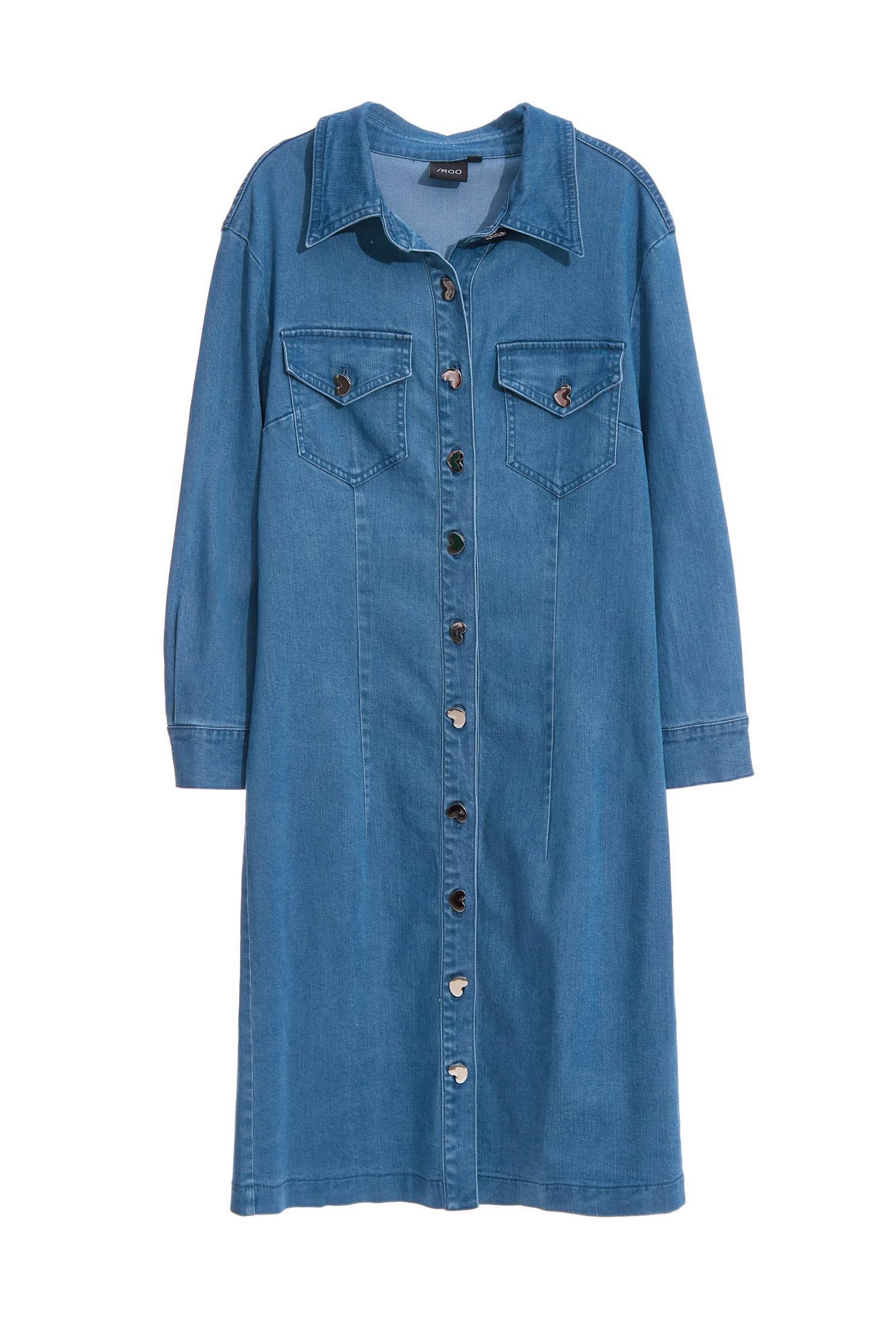 Denim shirt-style dress with love buttons,Rayon,Season (SS) Look,Denim,Blouses