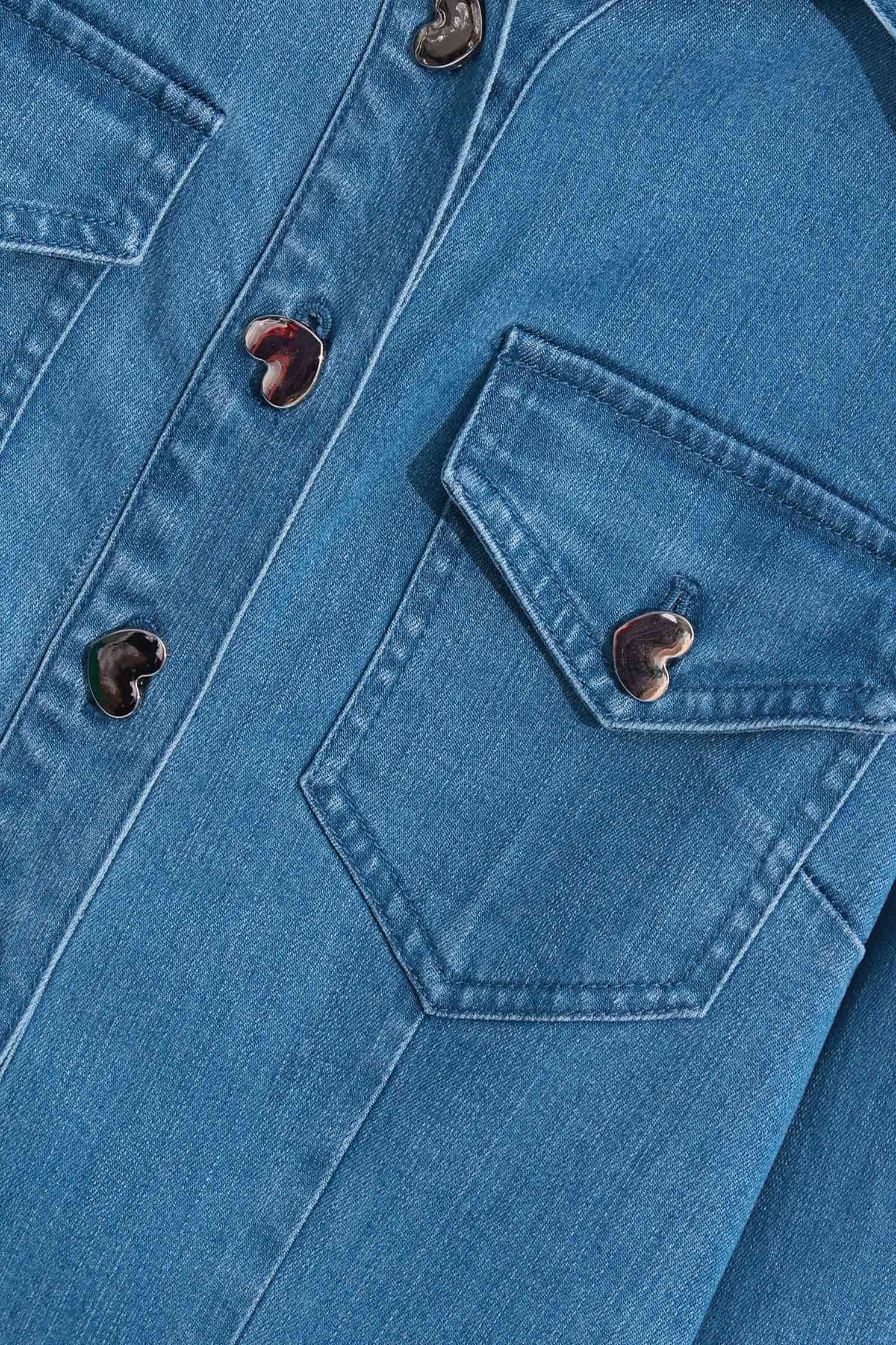 Denim shirt-style dress with love buttons,Rayon,Season (SS) Look,Denim,Blouses
