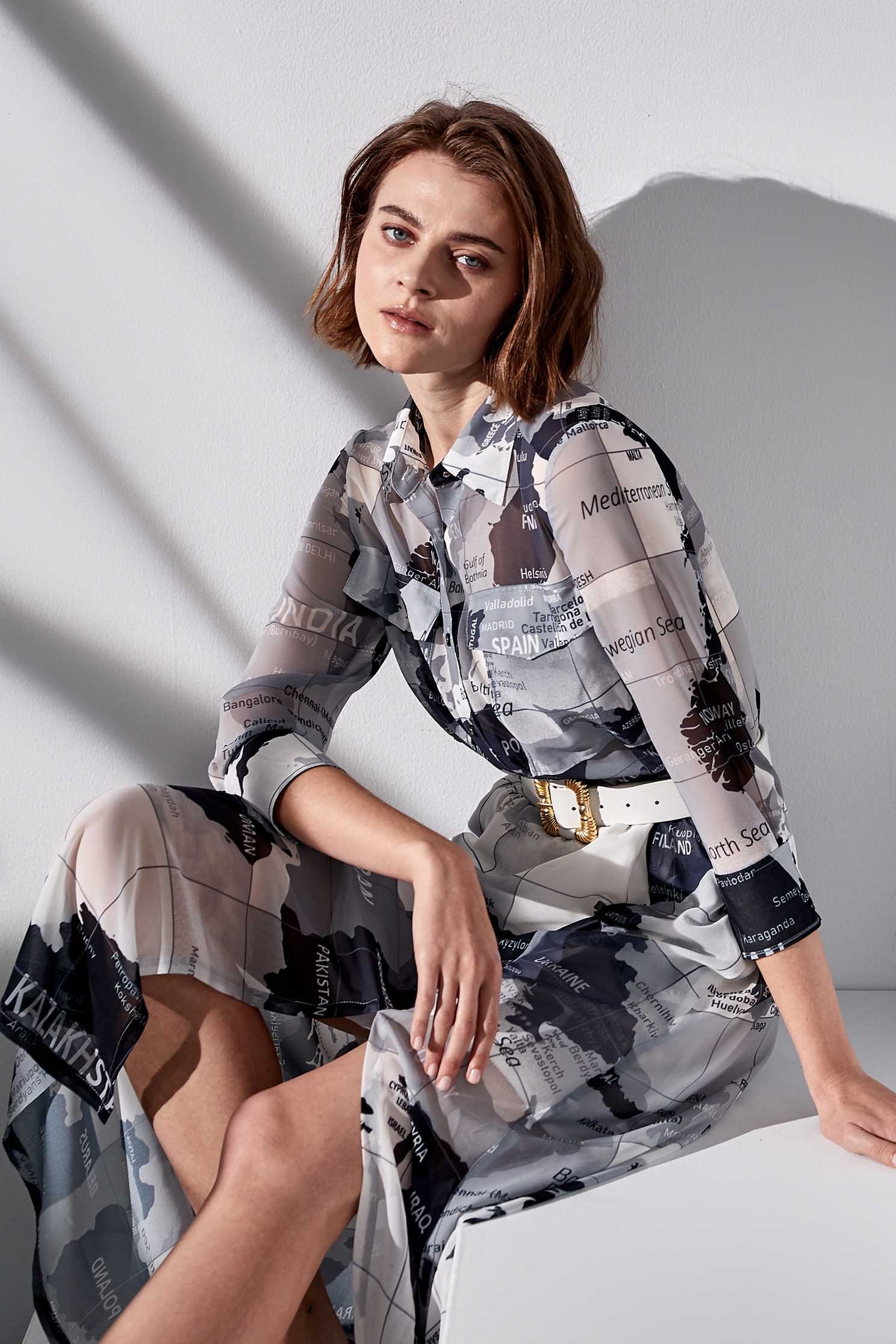 Long chiffon dress with world map printing,Chiffon dresses,Season (SS) Look,Blouses,Maxi dresses,Chiffon,Chiffon dresses