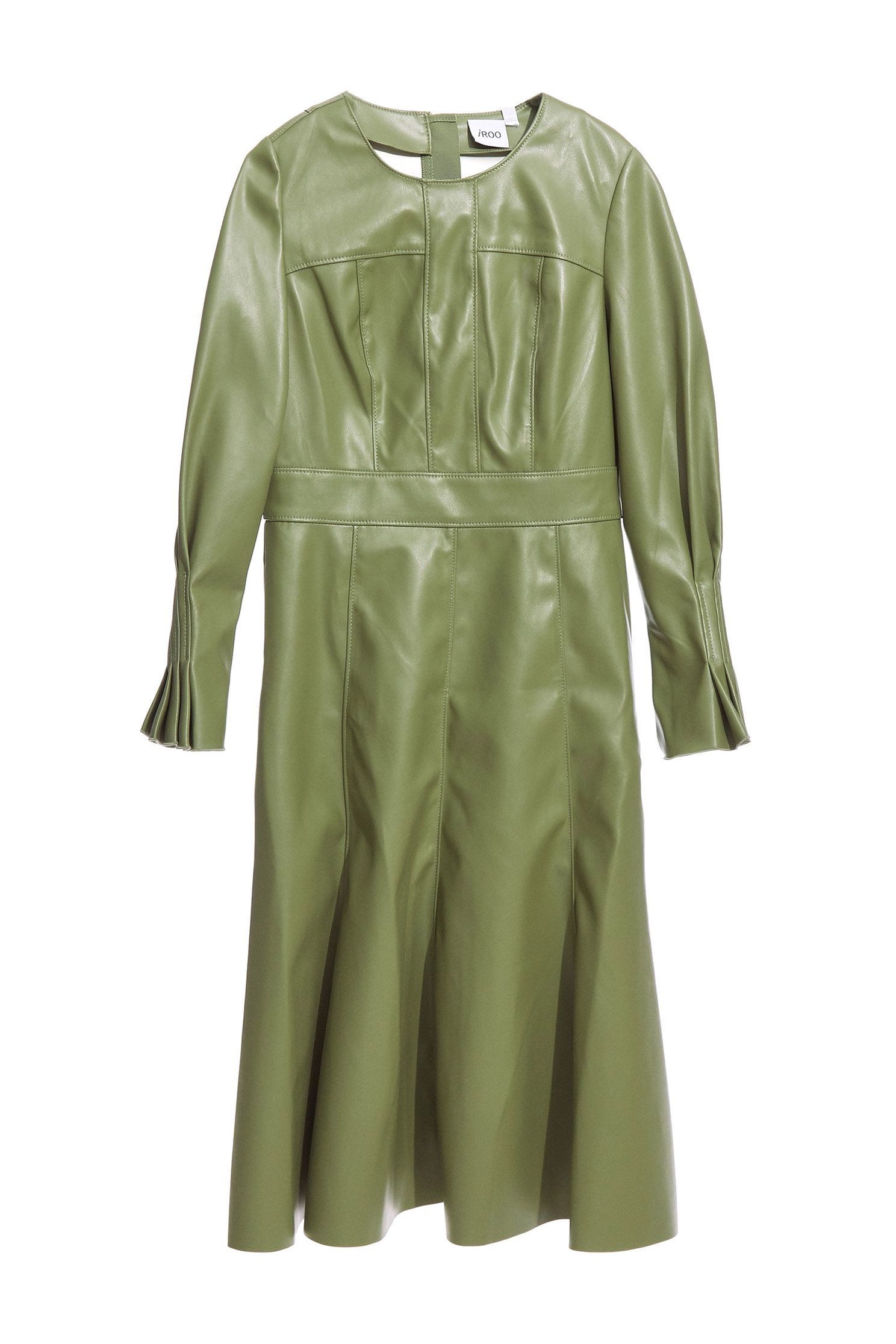 傘擺皮洋裝,氣質 洋裝,長袖 洋裝,綠色 洋裝傘擺皮洋裝,一般洋裝,秋冬穿搭,長袖洋裝