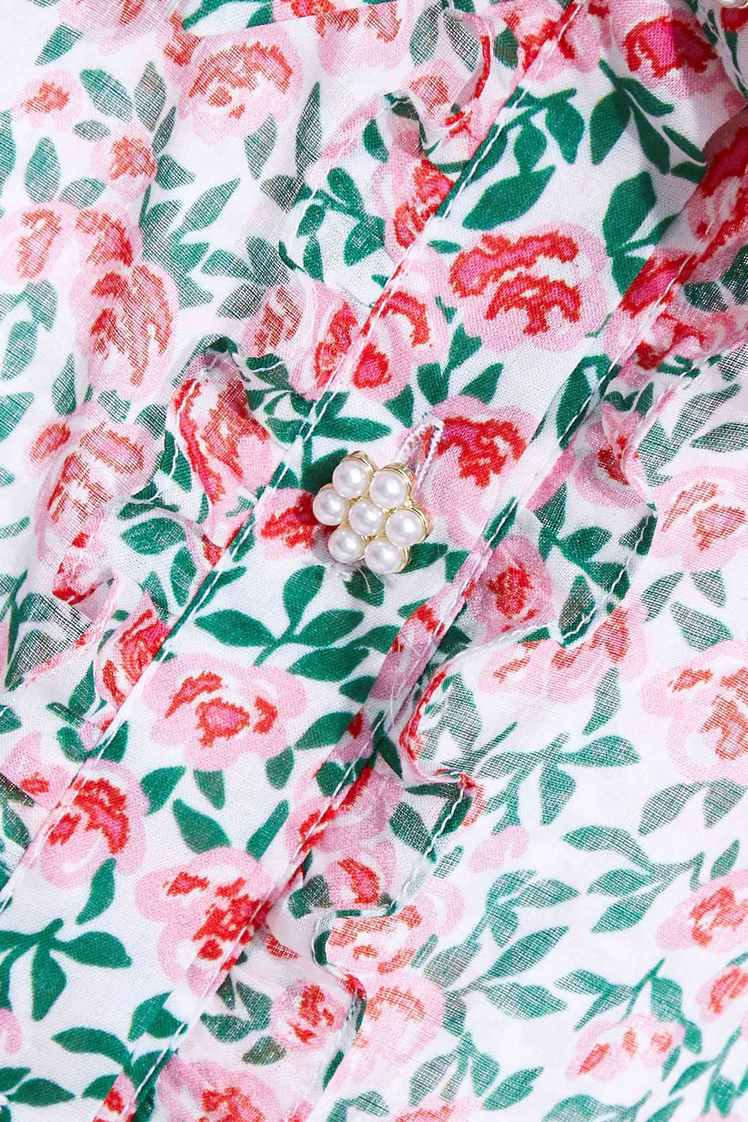 Cotton vest-style top with small red floral print,Tops,Tops,Season (SS) Look,Sleeveless tops,Pink,Tops,Blouses
