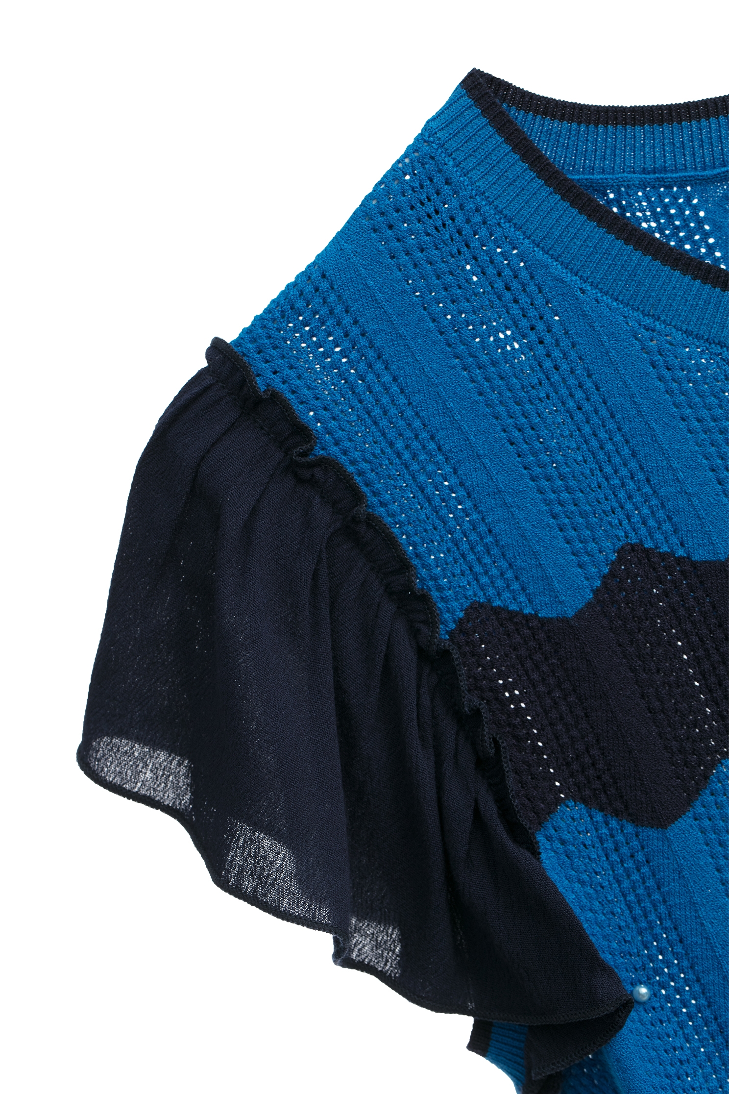 藍色波浪配條小蓋袖針織上衣藍色波浪配條小蓋袖針織上衣,一般背心,上衣,春夏穿搭,荷葉,針織,針織上衣