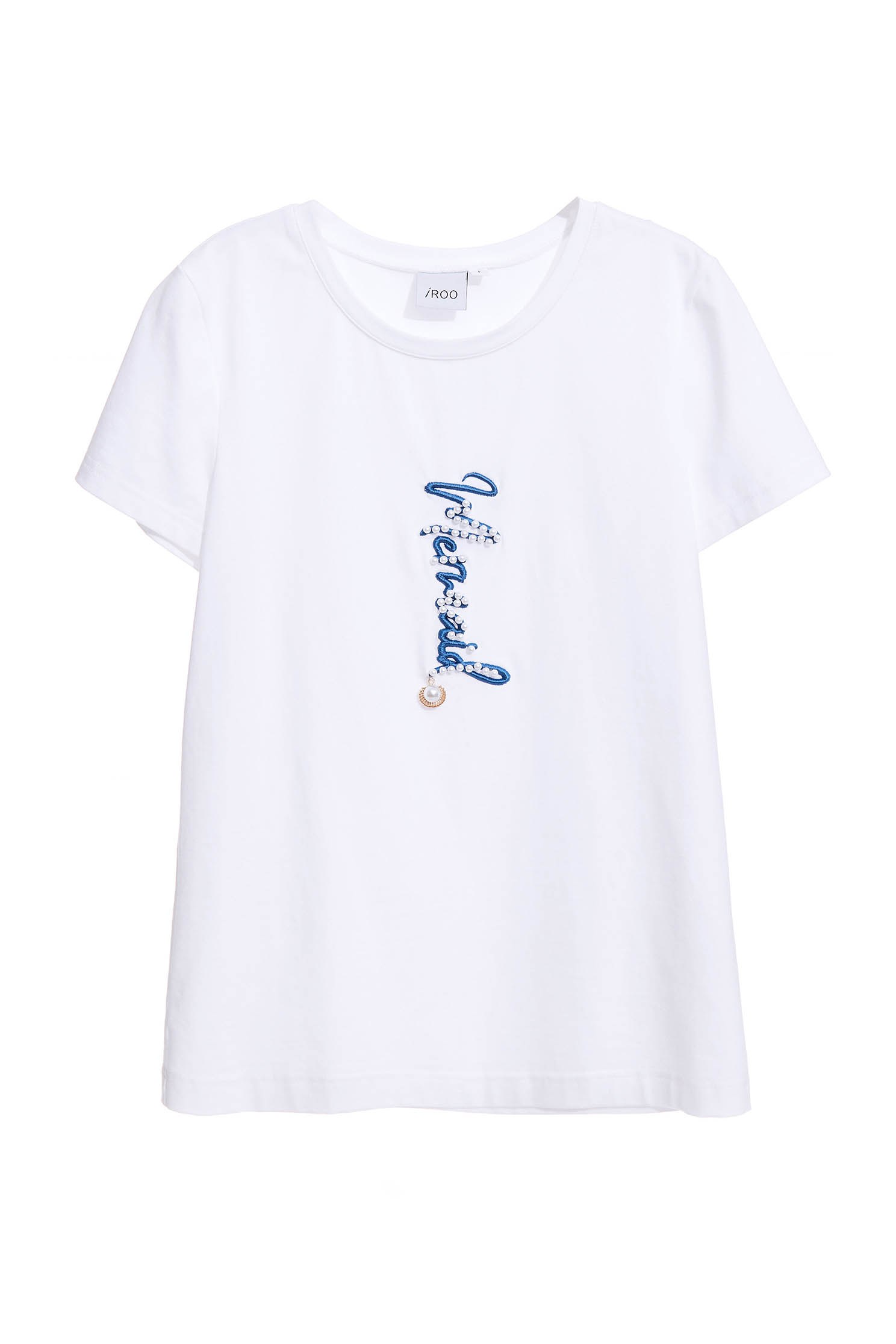 Classic white T-shirt with text embroidery,T-shirts,Tops,Embroidered,WorkFromHome,Season (SS) Look,Cotton