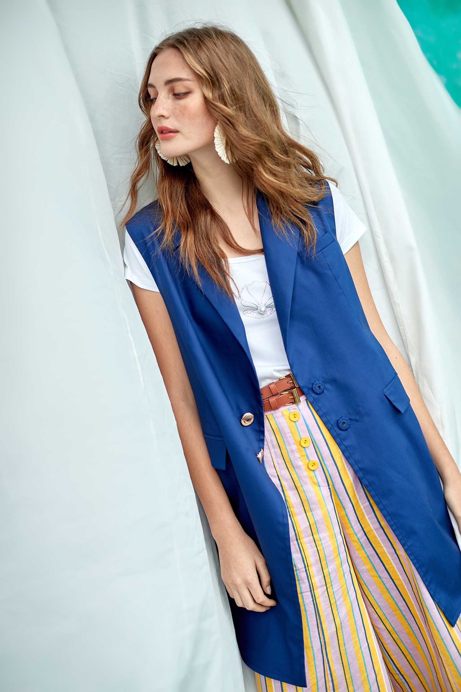 Low-cut square collar white cotton T-shirt with shell patten,T-shirts,Season (SS) Look,Pink,Cotton