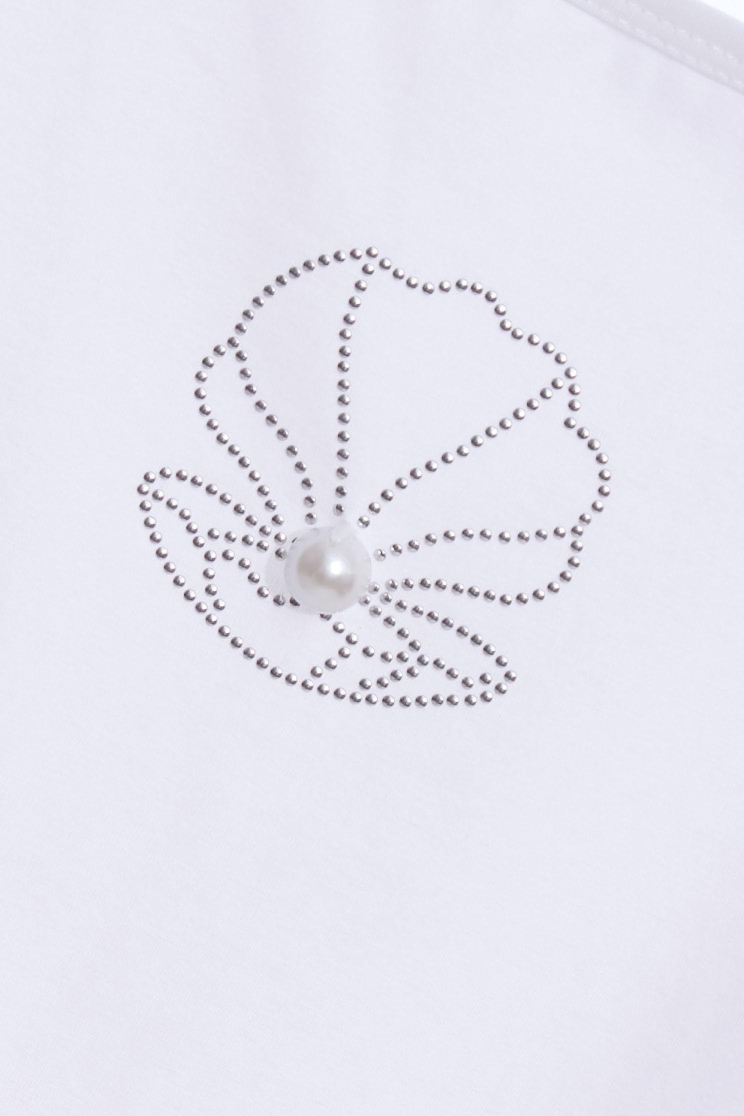 Low-cut square collar white cotton T-shirt with shell patten,T-shirts,Season (SS) Look,Pink,Cotton