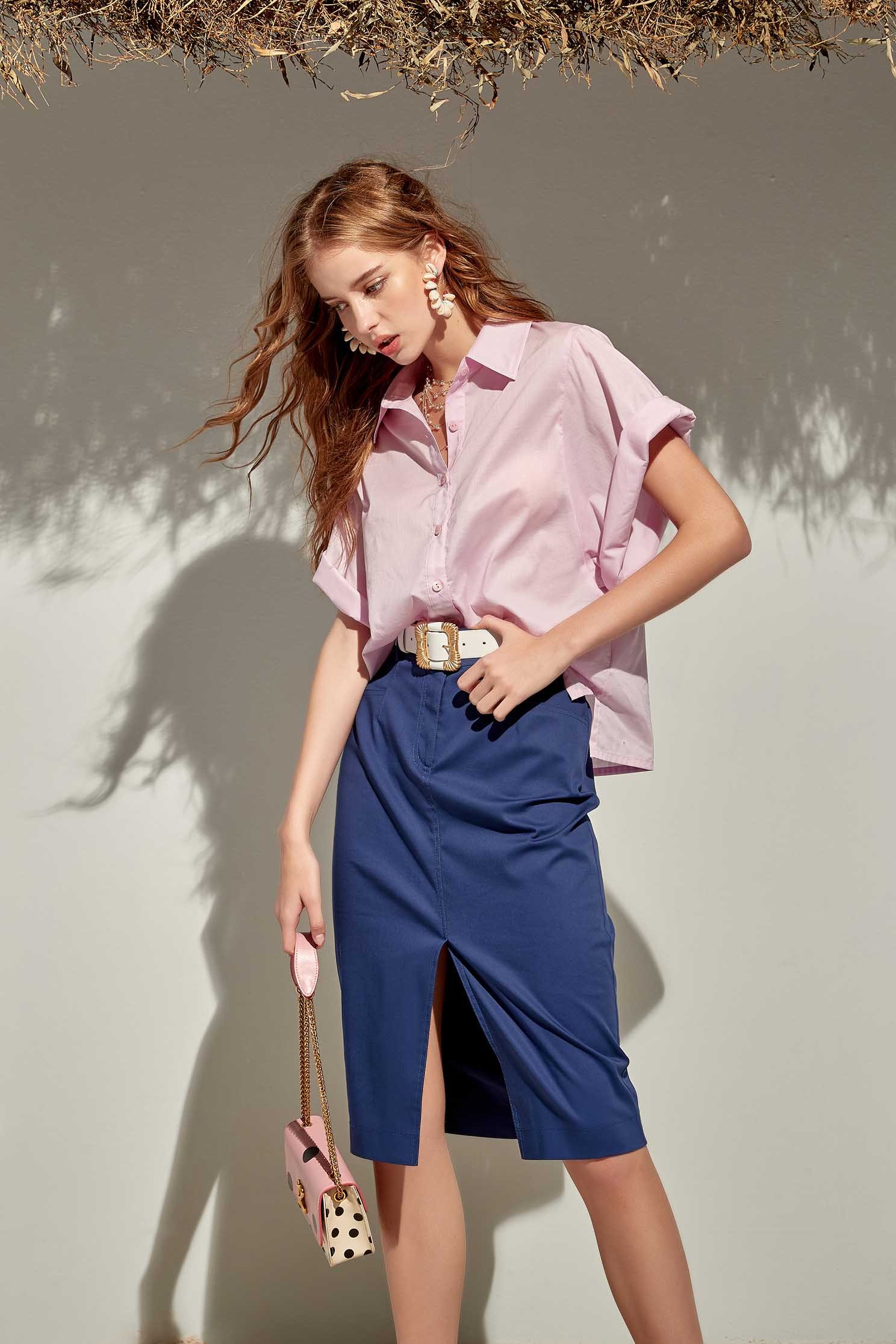 Plain shirt with wide-cuffs,Tops,Season (SS) Look,Pink,Blouses