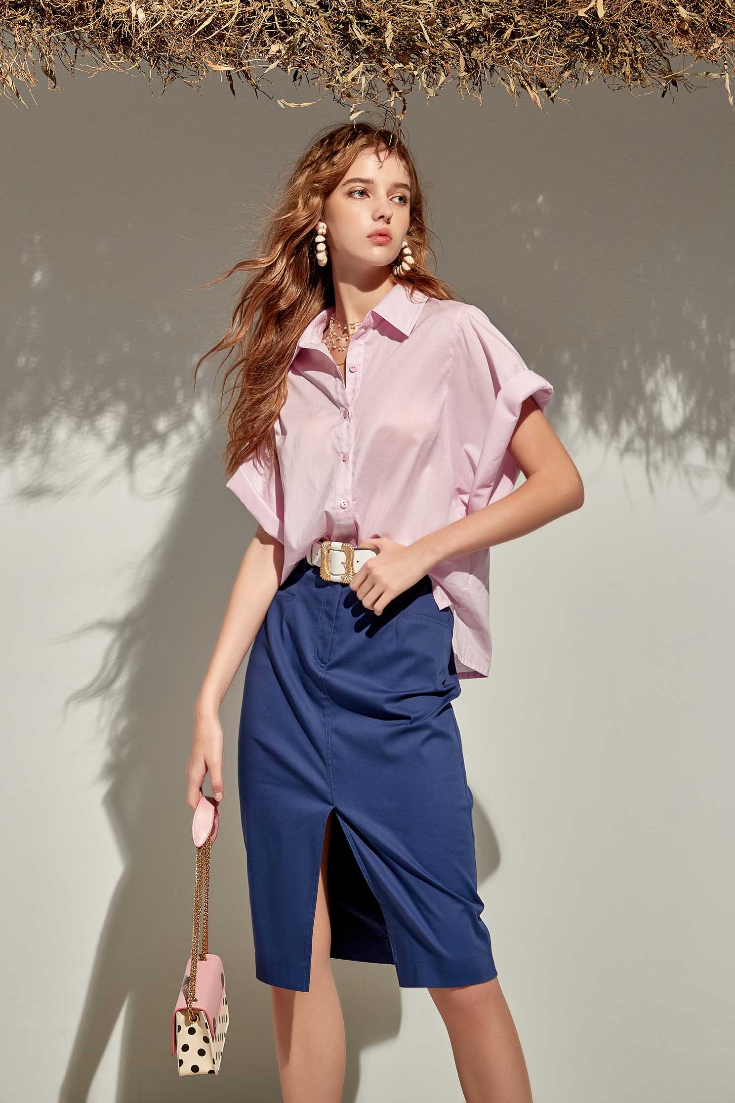 Plain shirt with wide-cuffs,Tops,Season (SS) Look,Pink,Blouses