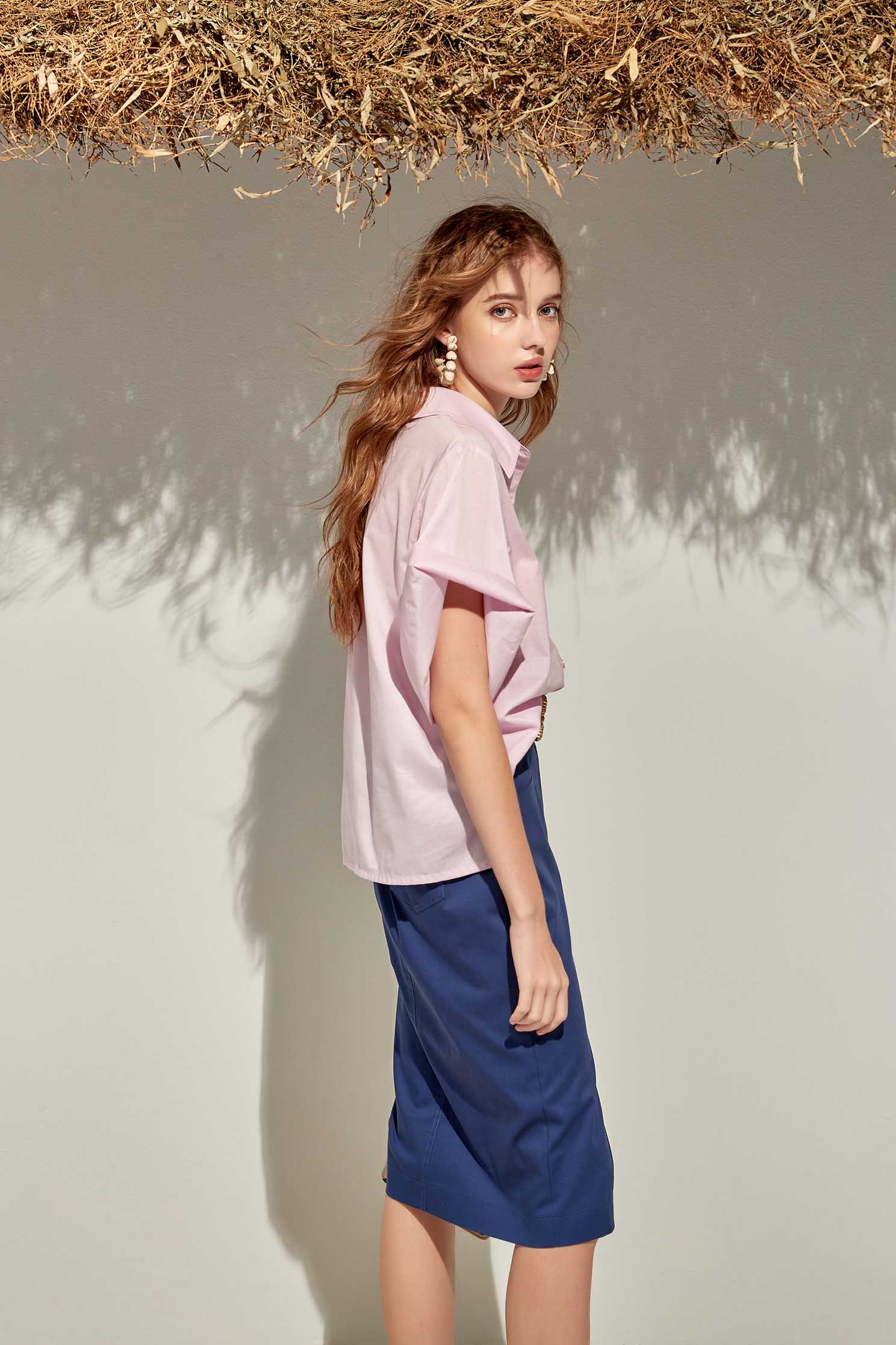 Plain shirt with wide-cuffs,Tops,Season (SS) Look,Pink,Blouses