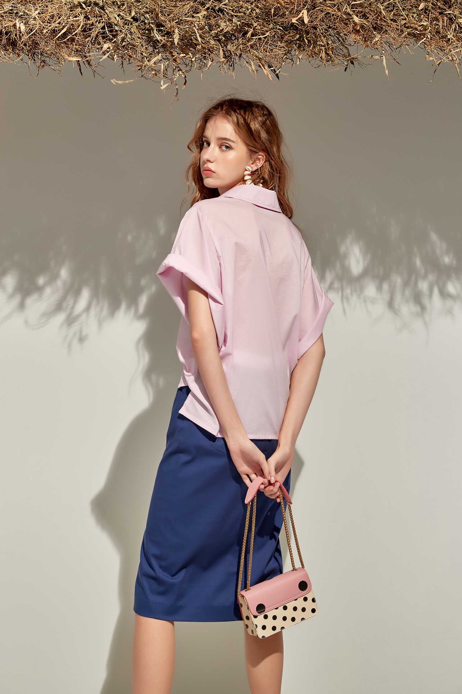 Plain shirt with wide-cuffs,Tops,Season (SS) Look,Pink,Blouses