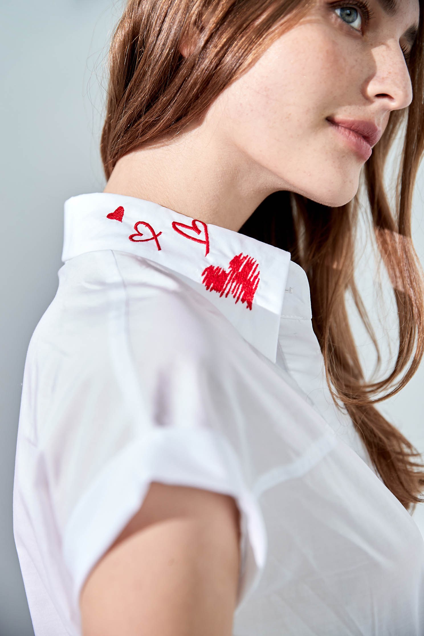 Short sleeves shirt with love embroidered collar,Embroidered,Season (SS) Look,Blouses