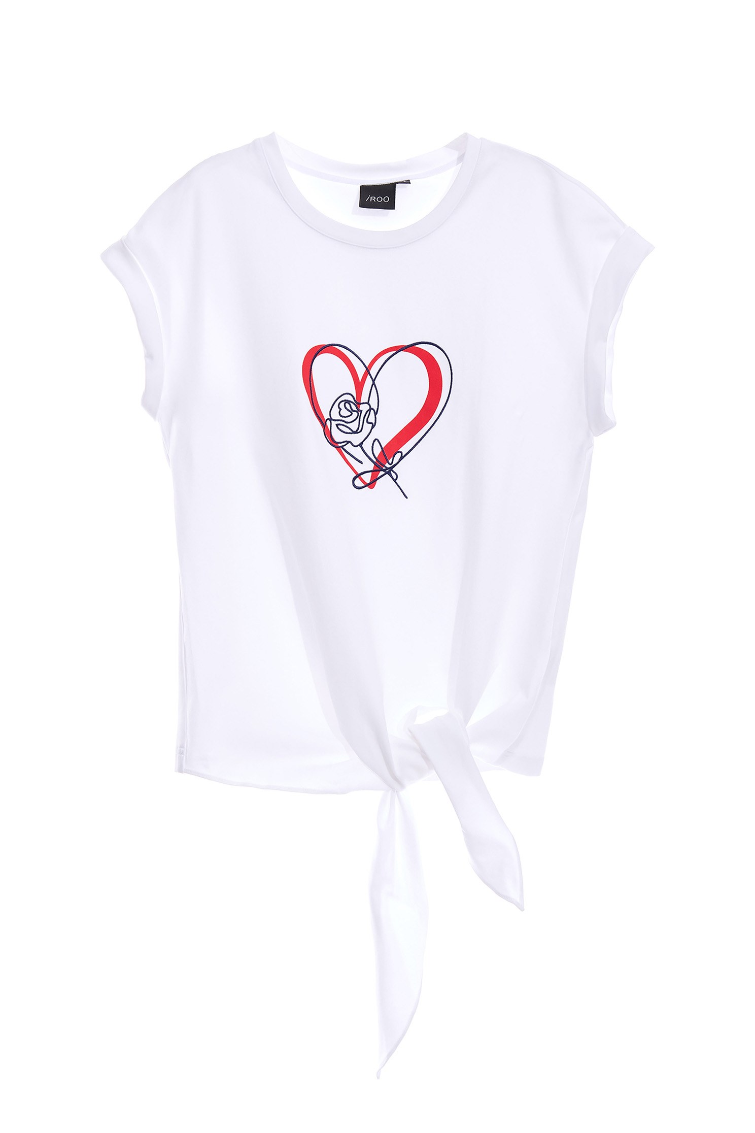 Contrast love embroidery T-shirt with tie,T-shirts,T-shirts,Embroidered,Season (SS) Look,Cotton