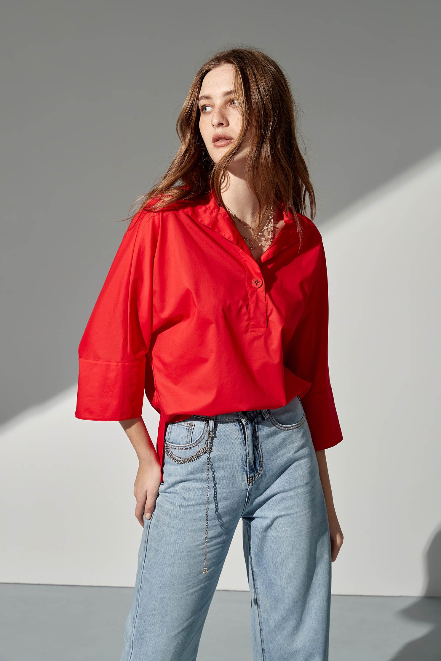 Casual POLO shirt with wide-sleeves,Tops,Season (SS) Look,Blouses