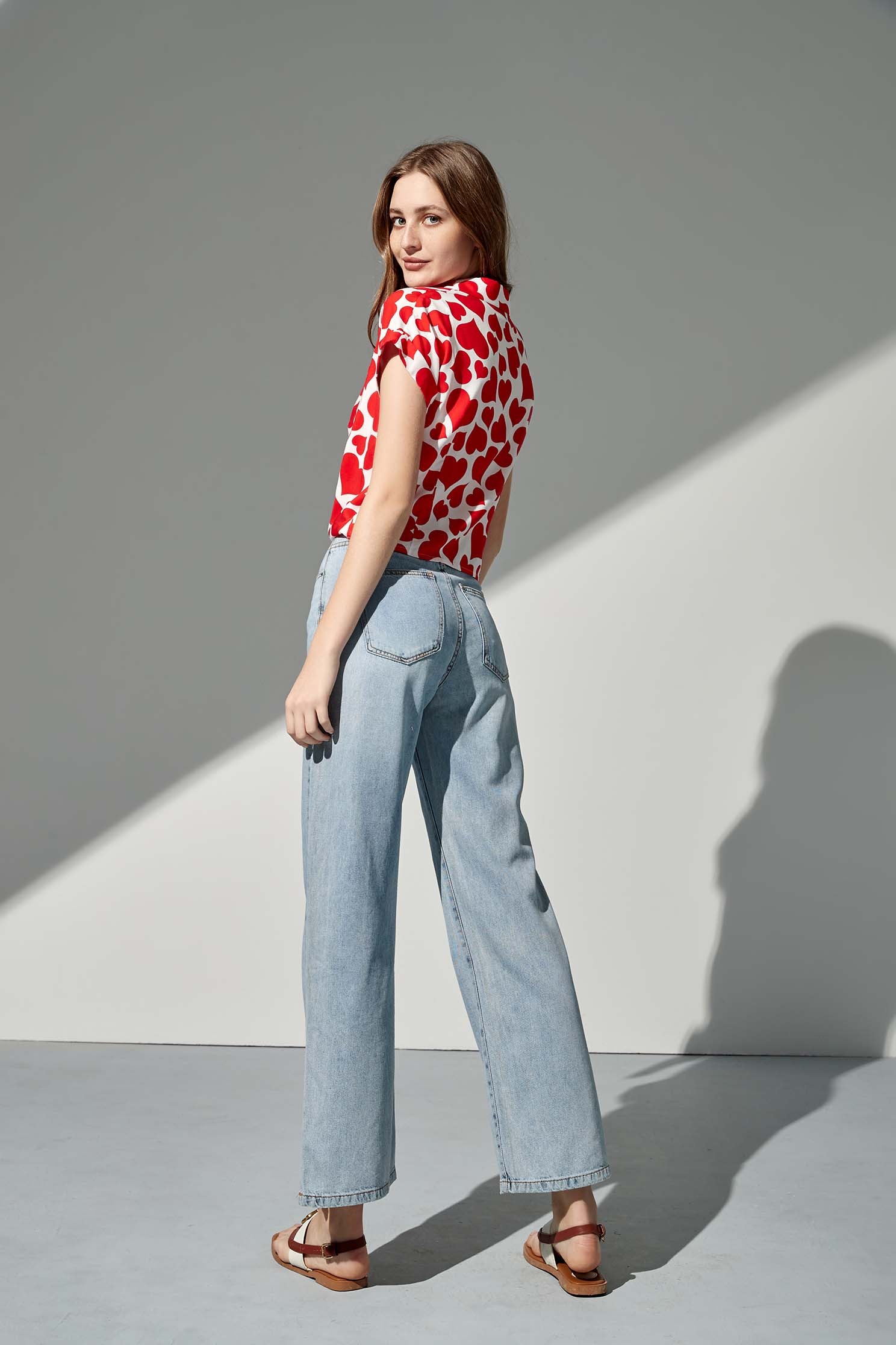 Red love print shirt with tie,Tops,Rayon,Season (SS) Look,Blouses
