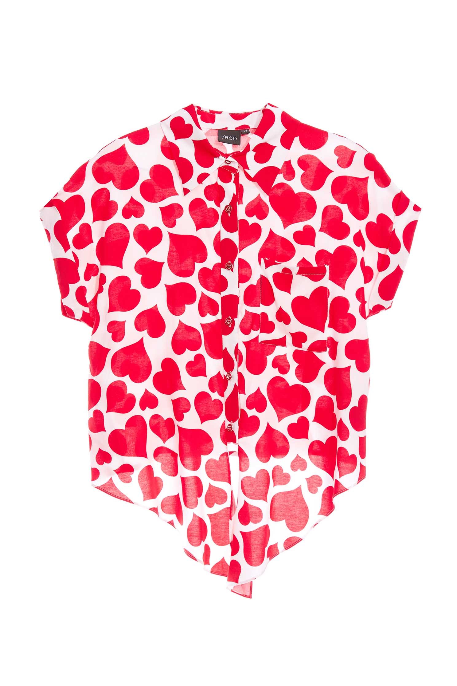 Red love print shirt with tie,Tops,Rayon,Season (SS) Look,Blouses