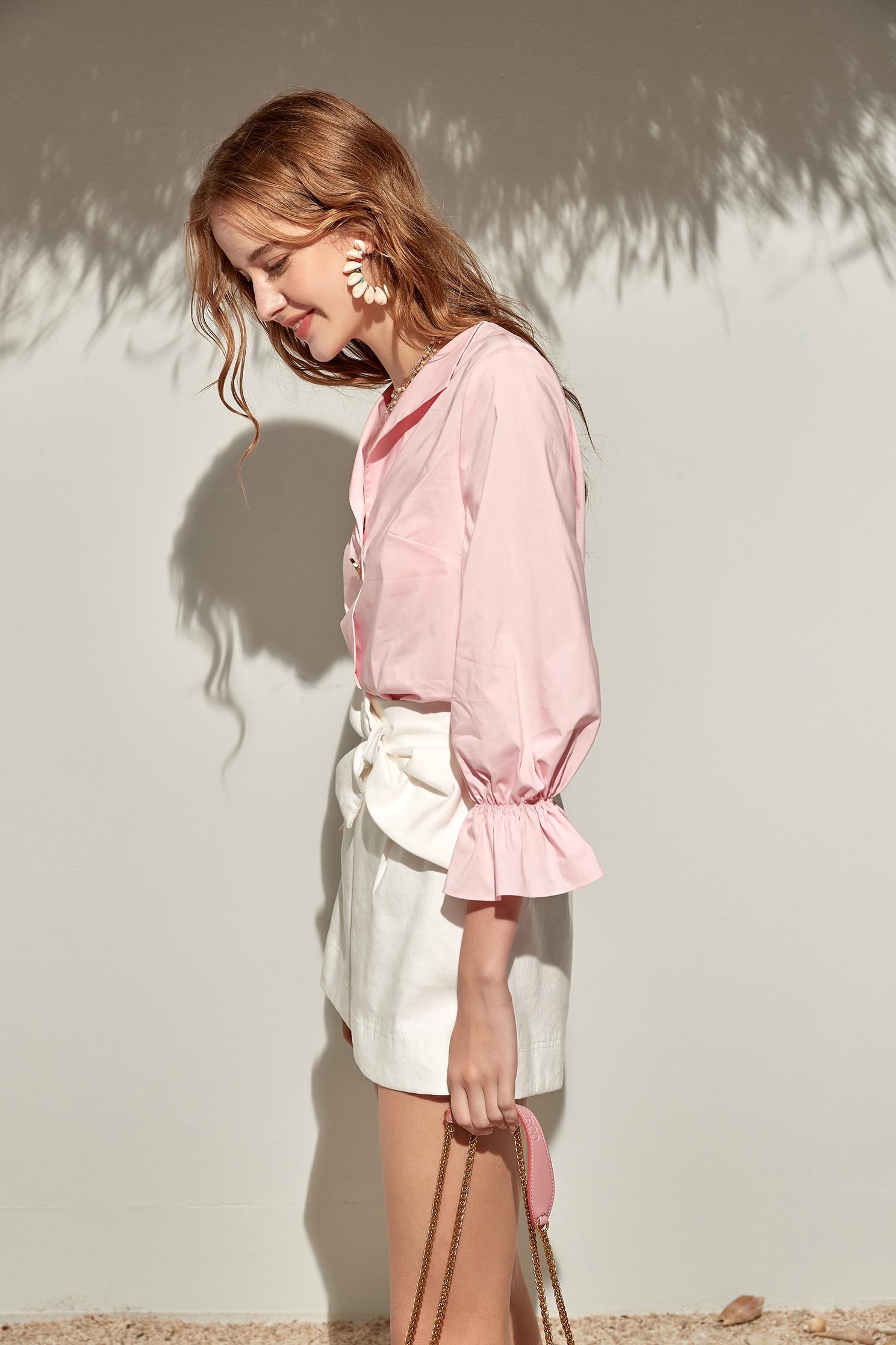 Shirt-style top with shell buttons,Tops,Season (SS) Look,Pink,Blouses