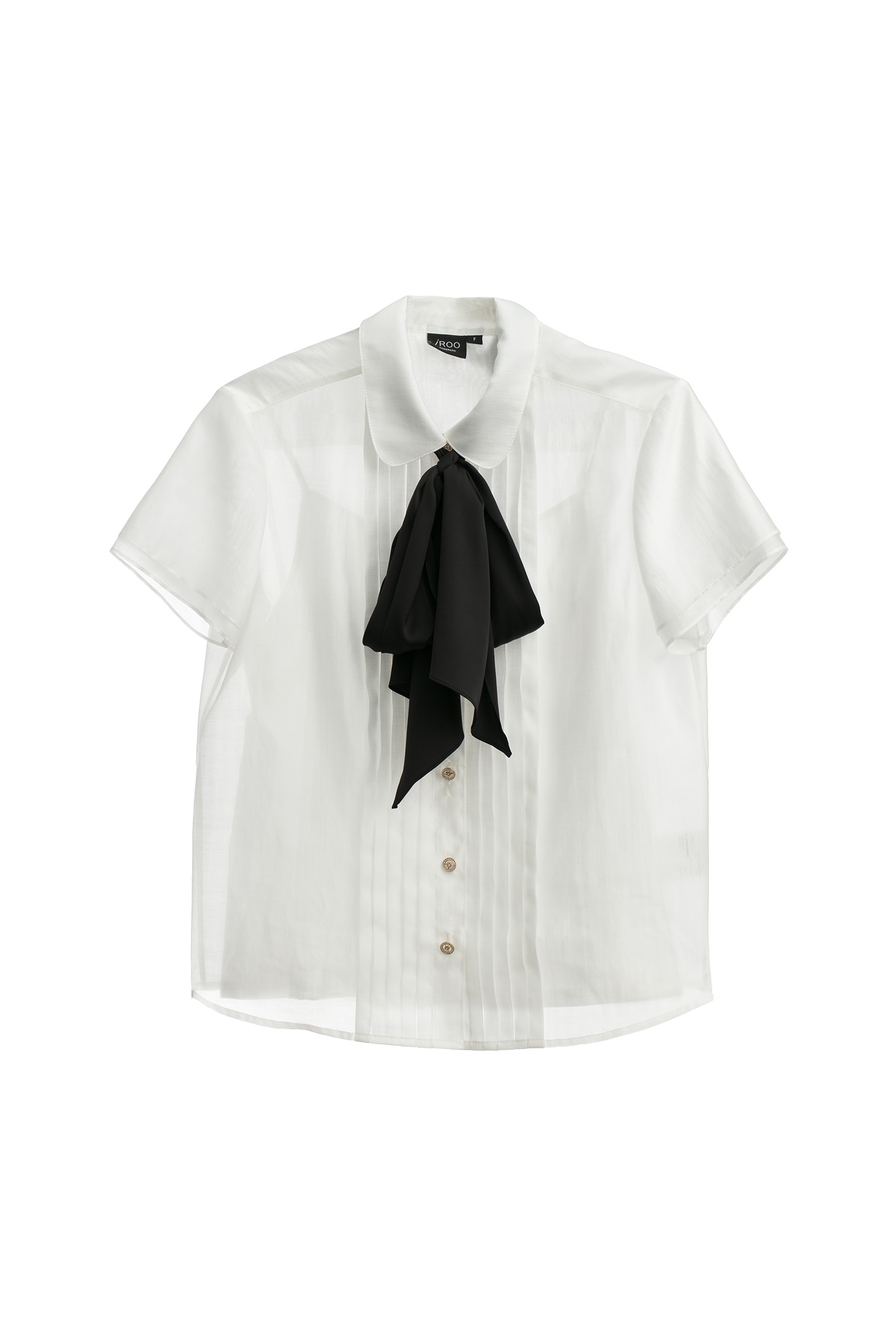 絲棉活動領巾綁帶單品Short Sleeve Blouse With Contrast Bow,內搭上衣,秋冬穿搭,襯衫