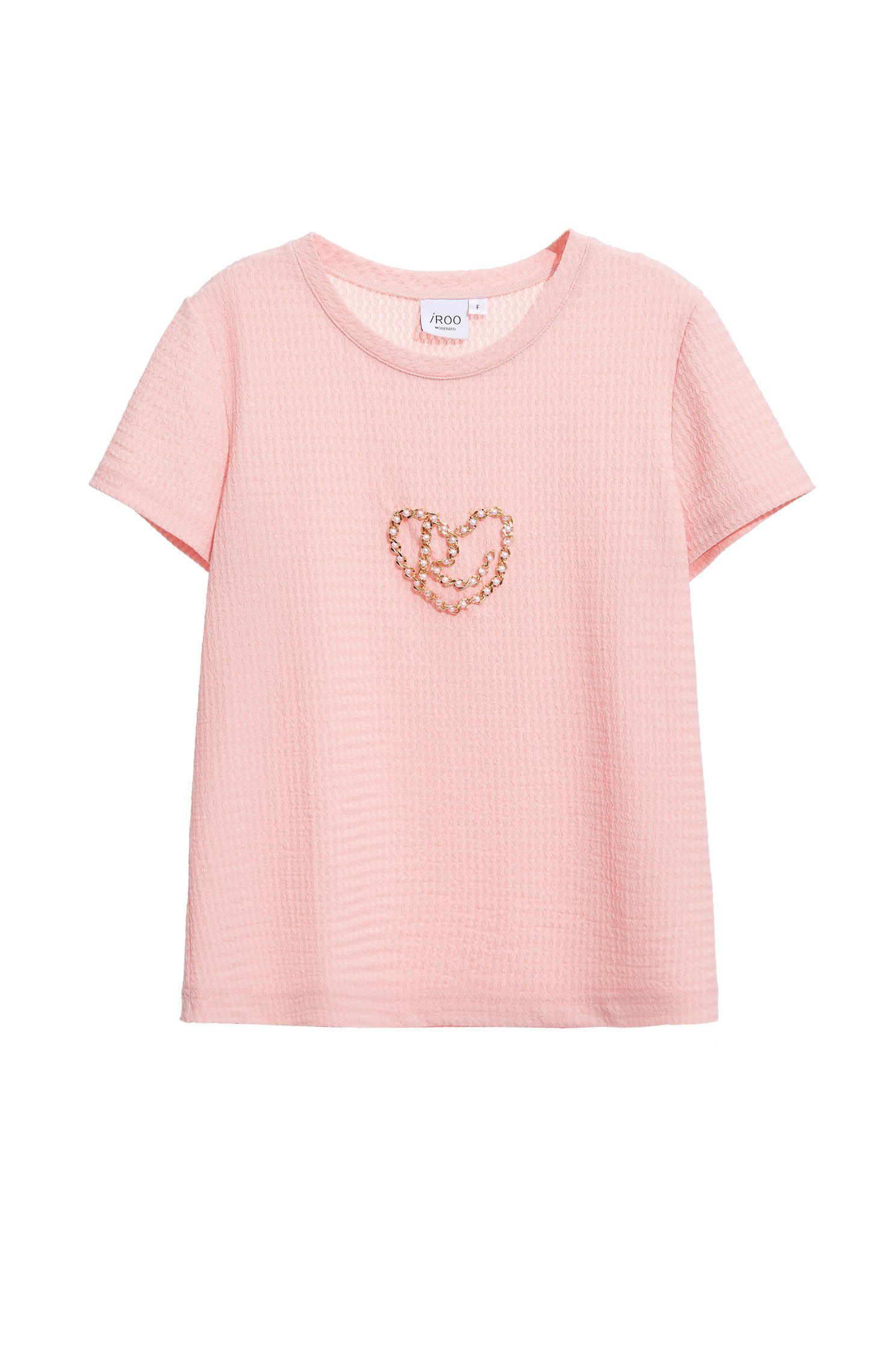 Embellished faux pearl chain T-shirt,T-shirts,Tops,Season (SS) Look,Pink