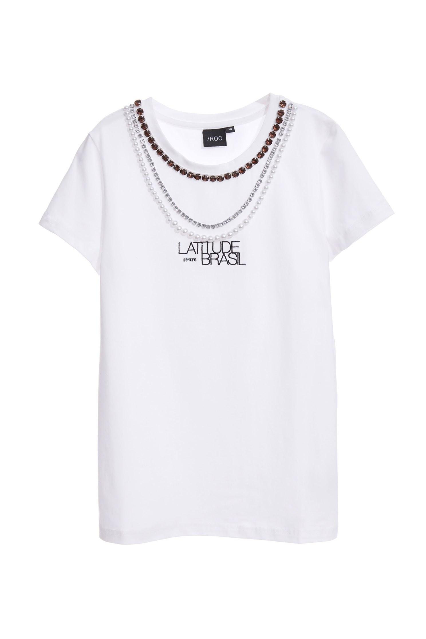T-shirt with faux pearls necklace,T-shirts,T-shirts,Embroidered,Season (SS) Look,Cotton,Necklaces