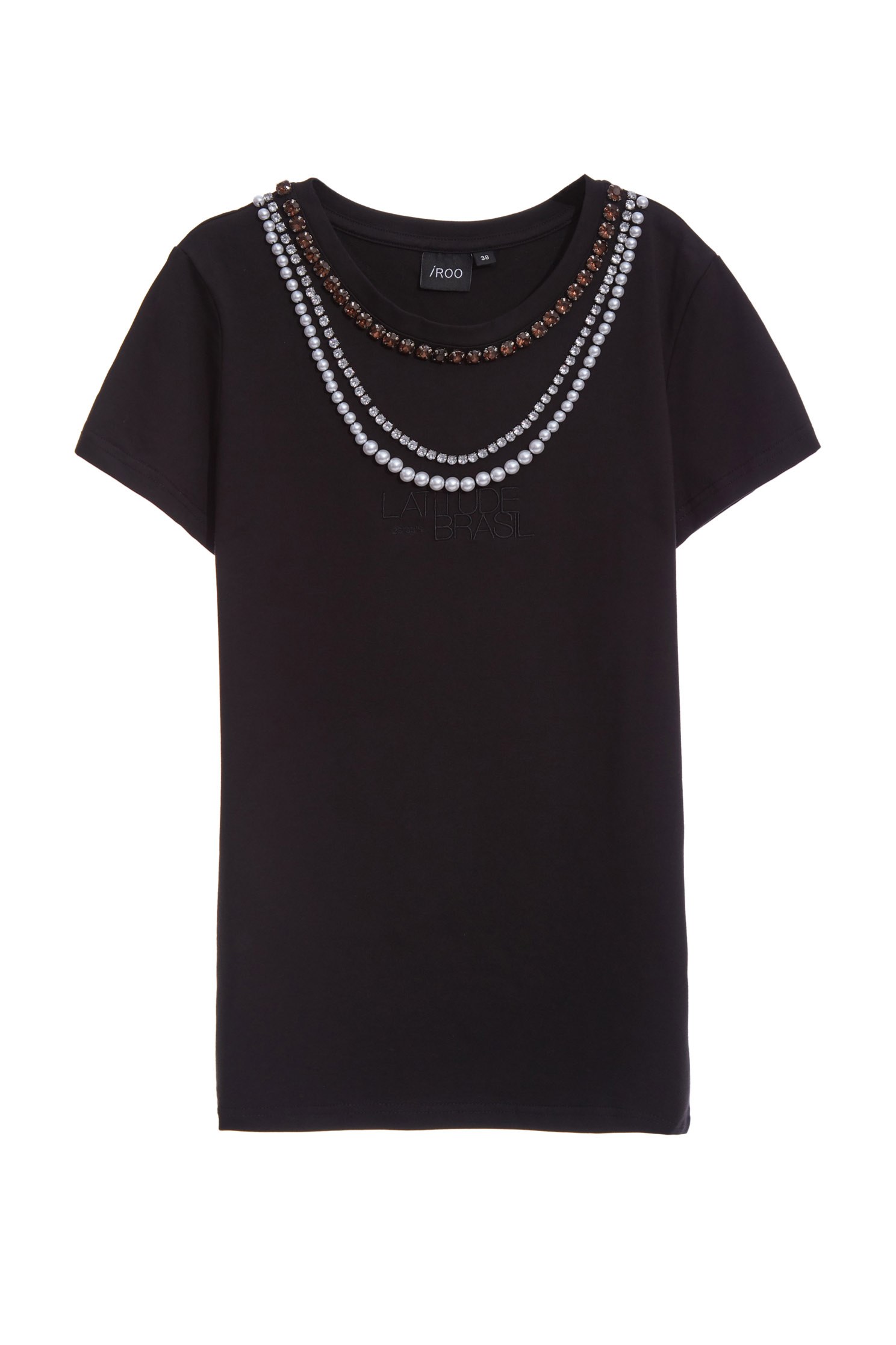T-shirt with faux pearls necklace,T-shirts,T-shirts,Embroidered,Season (SS) Look,Cotton,Necklaces