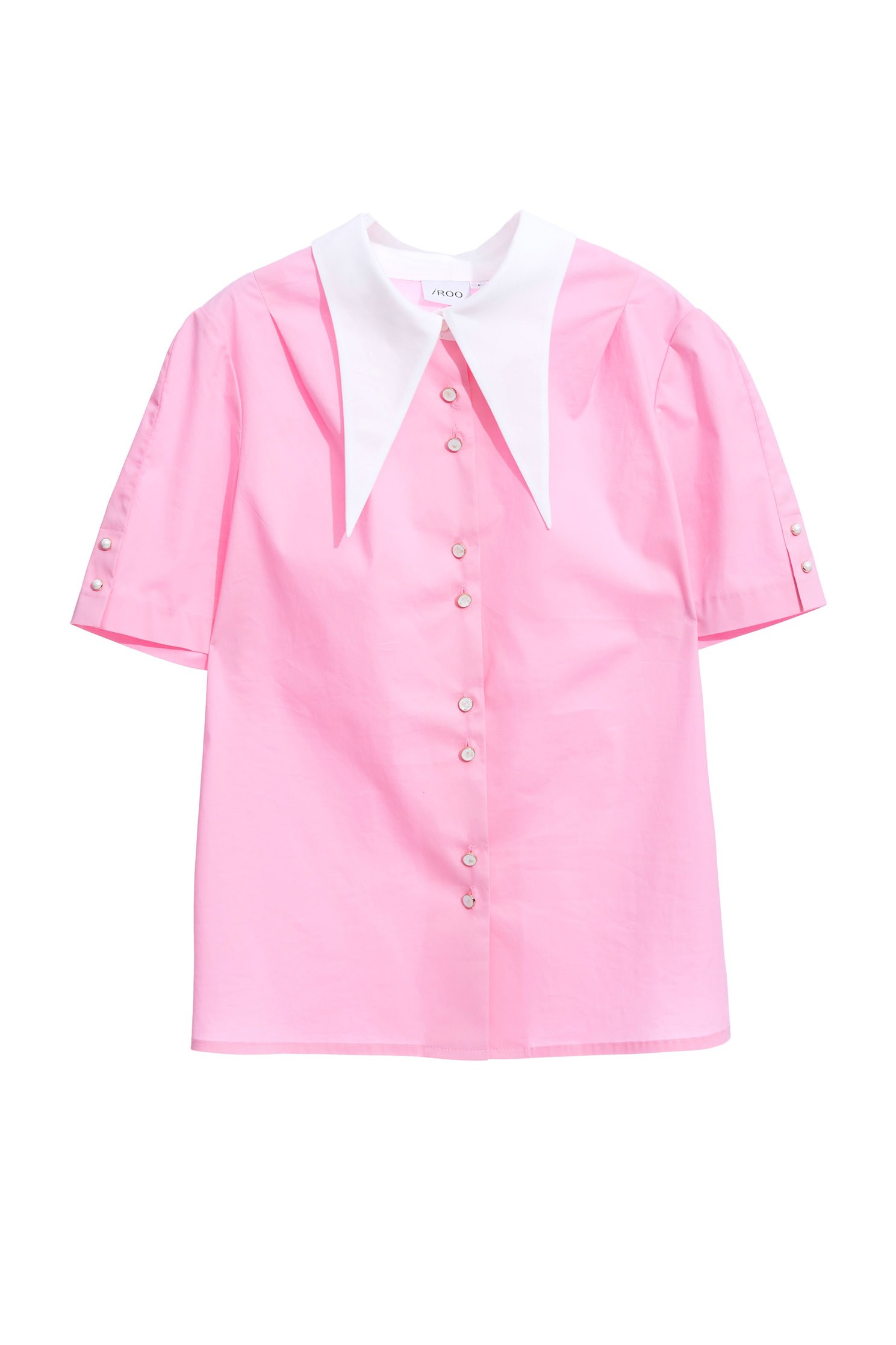 Shirt-style top with meniscus collar,Tops,Season (SS) Look,iROO LIVE,Pink,Blouses