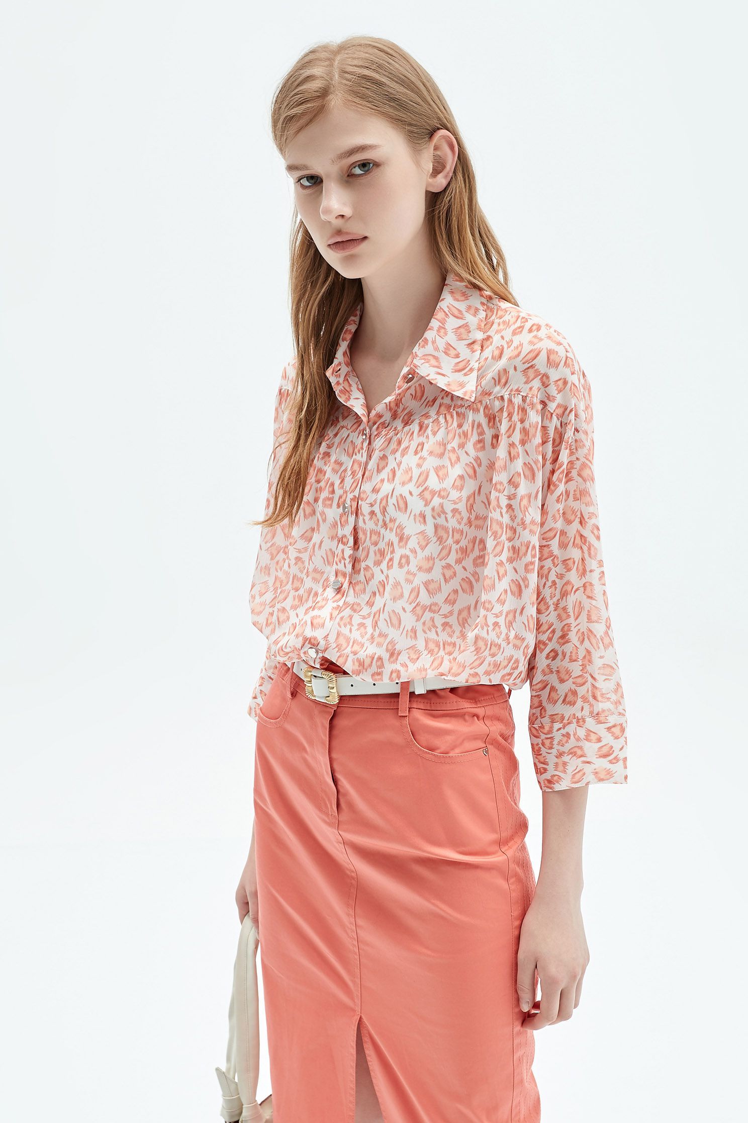 Chiffon pink top with leopard print,Tops,Season (SS) Look,Blouses,Chiffon