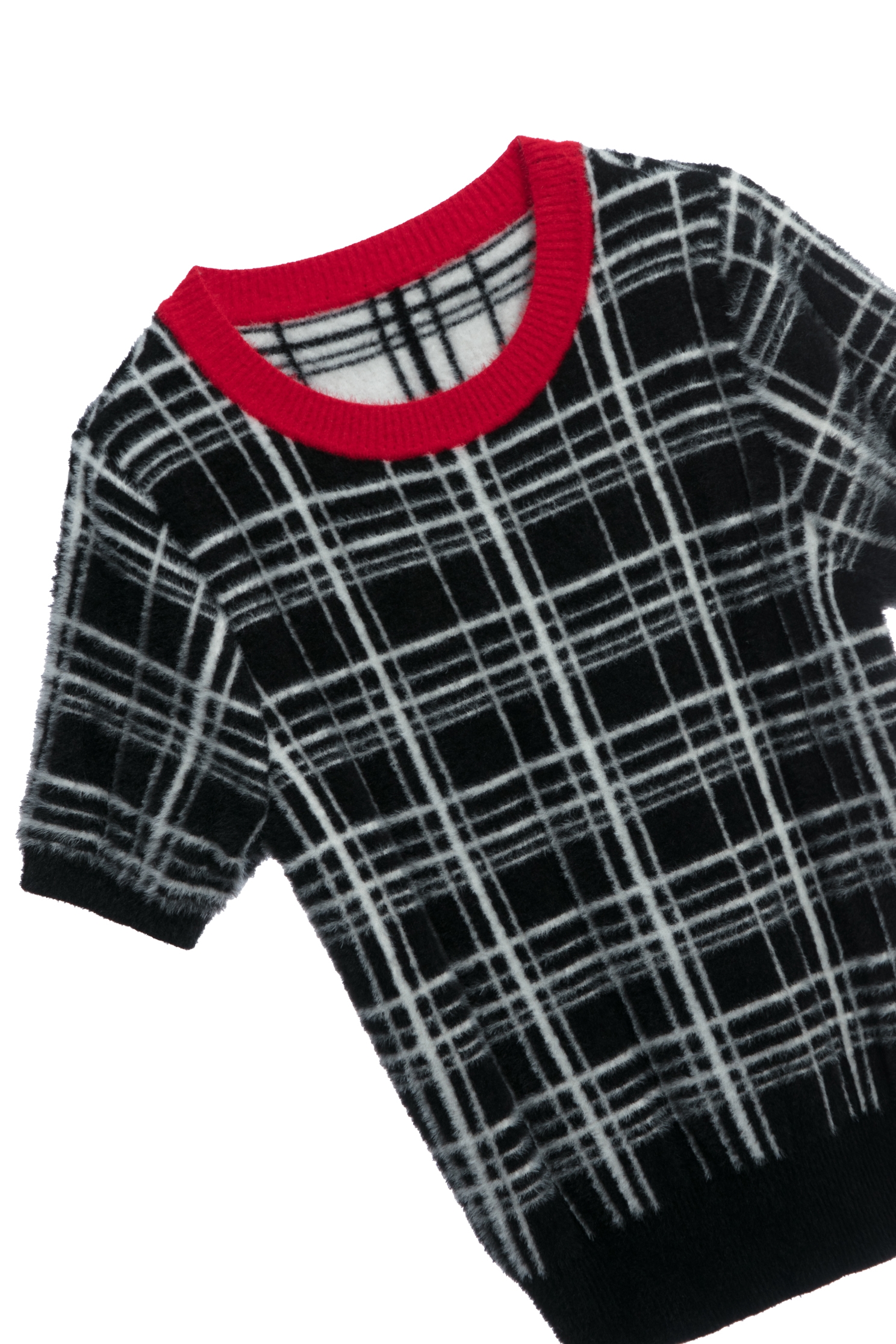 紅邊經典格紋短袖針織上衣紅邊經典格紋短袖針織上衣,上衣,格紋,秋冬穿搭,針織,針織上衣,針織衫