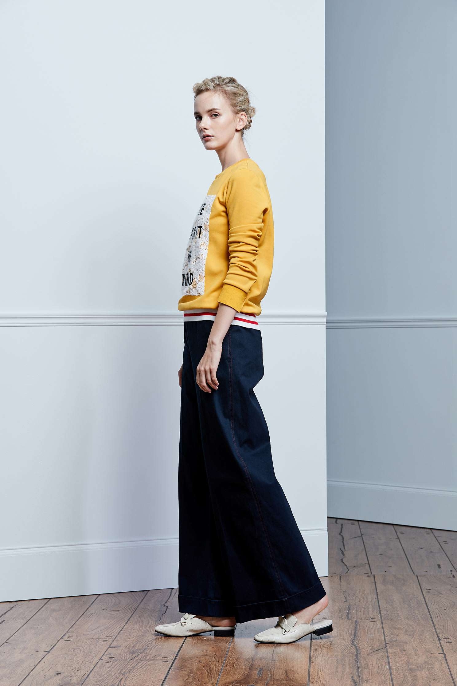 White lace embroidered mustard yellow suit,Tops,Embroidered,Embroidered tops,Round neck tops,Rayon,Stripe,Season (AW) Look,Embroidered,Embroidered tops,ruffle,Lace,Lace tops,Sweaters,Long sleeve tops