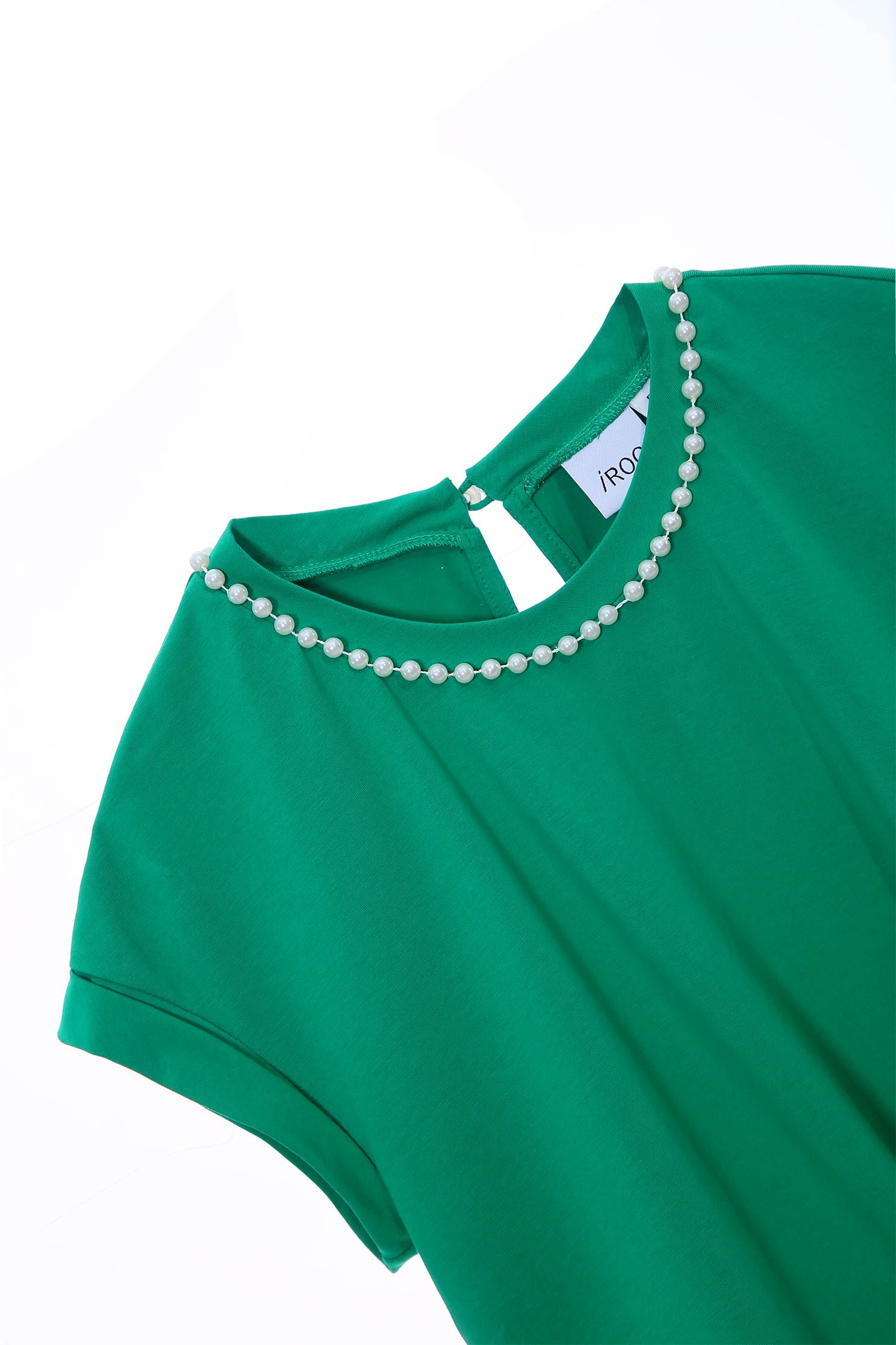 珍珠領圈T恤上衣,珍珠 棉,綠色 上衣,圓領 上衣珍珠領圈T恤上衣,T恤,上衣,春夏穿搭,珍珠,視覺顯瘦