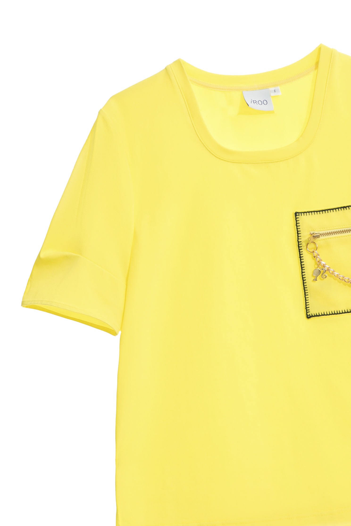 香蕉黃鏈飾口袋T恤上衣香蕉黃鏈飾口袋T恤上衣,T恤,上衣,人氣商品,刺繡,春夏穿搭