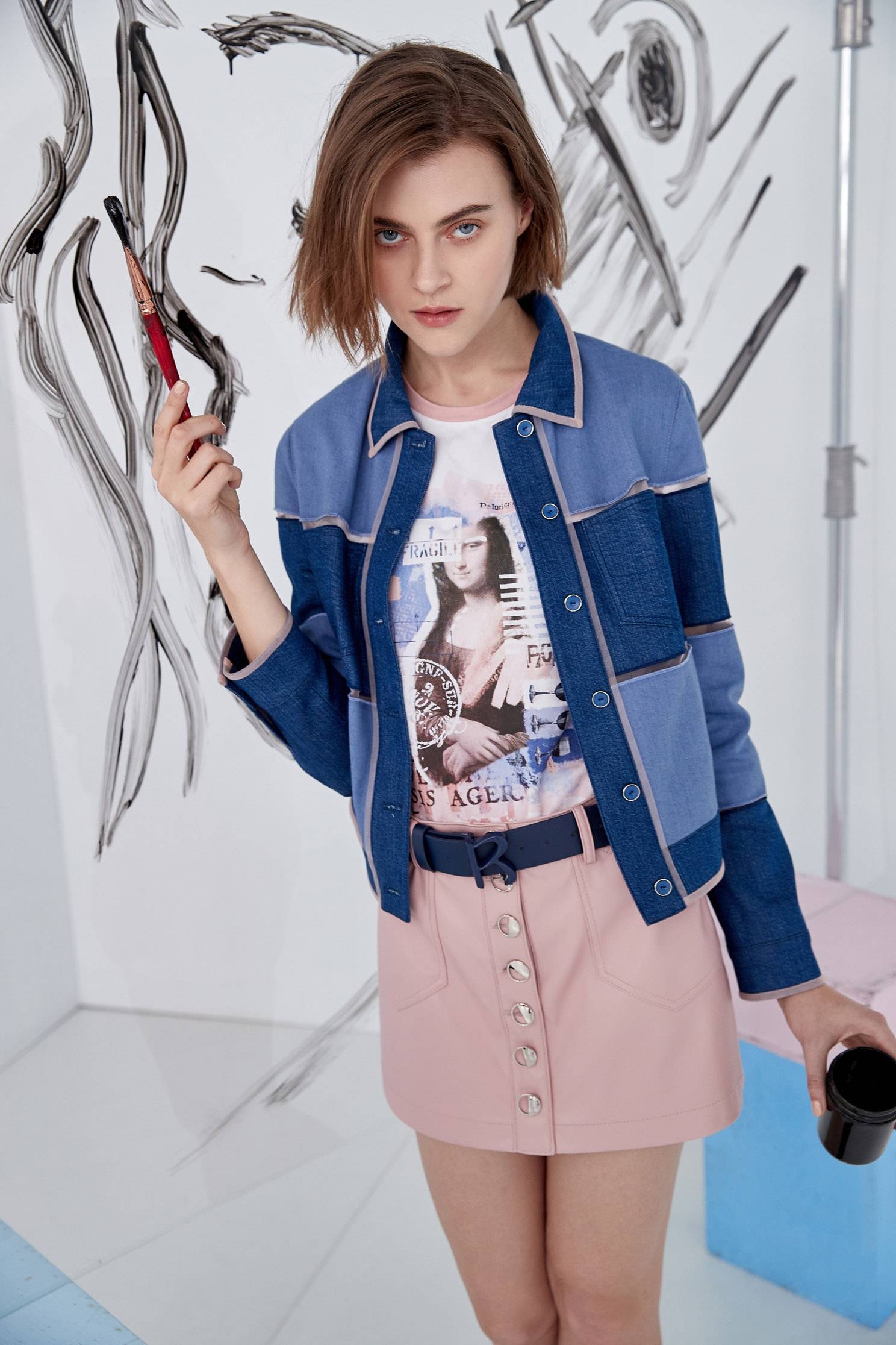 Two-color stitched denim jacket,Outerwear,Denim,Denim Jaackets